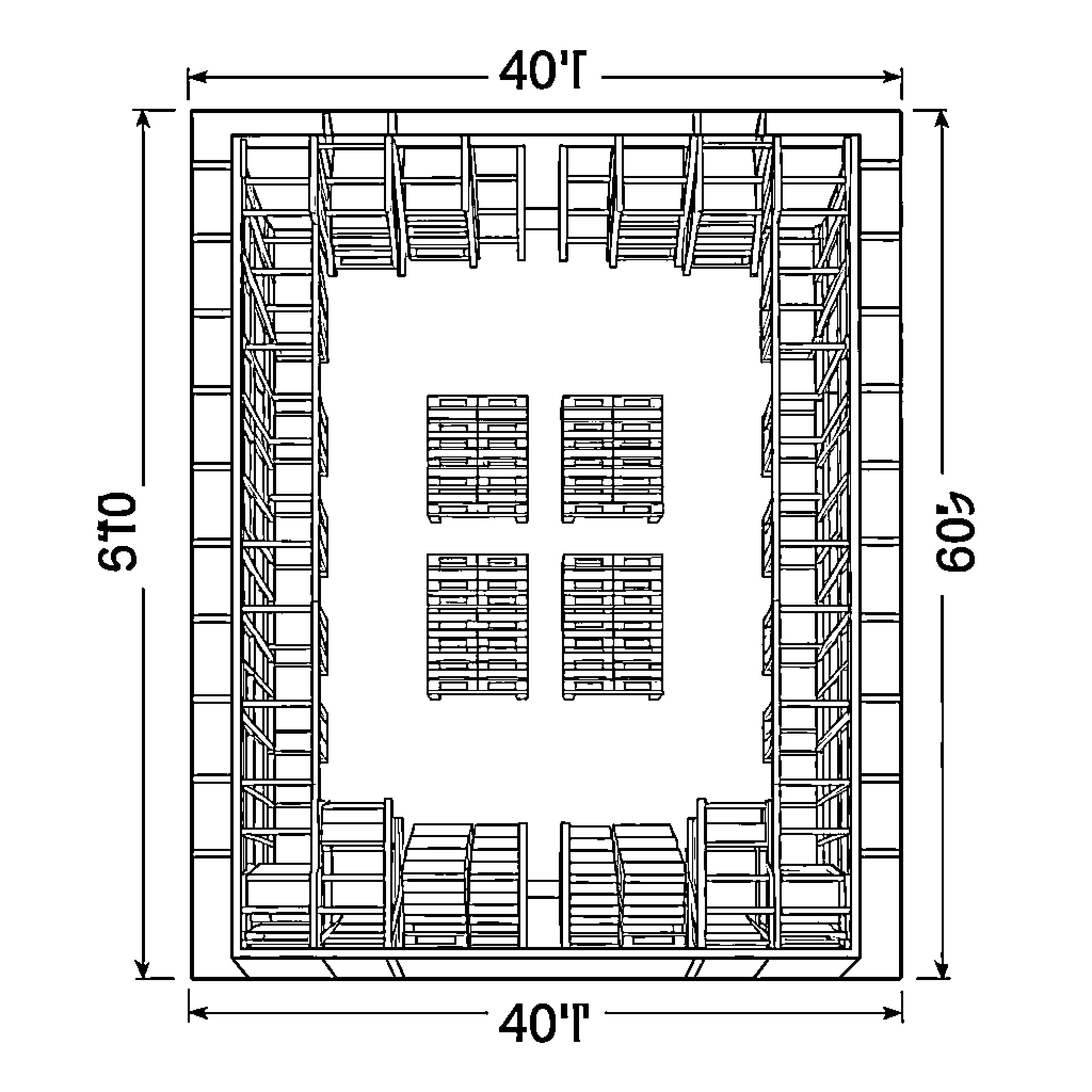 Building with Shelved Storage Units and Pallets Coloring Page (free black-and-white line drawing printable PDF for all, from beginners to advanced learners, including children, teens, adults, and seniors)