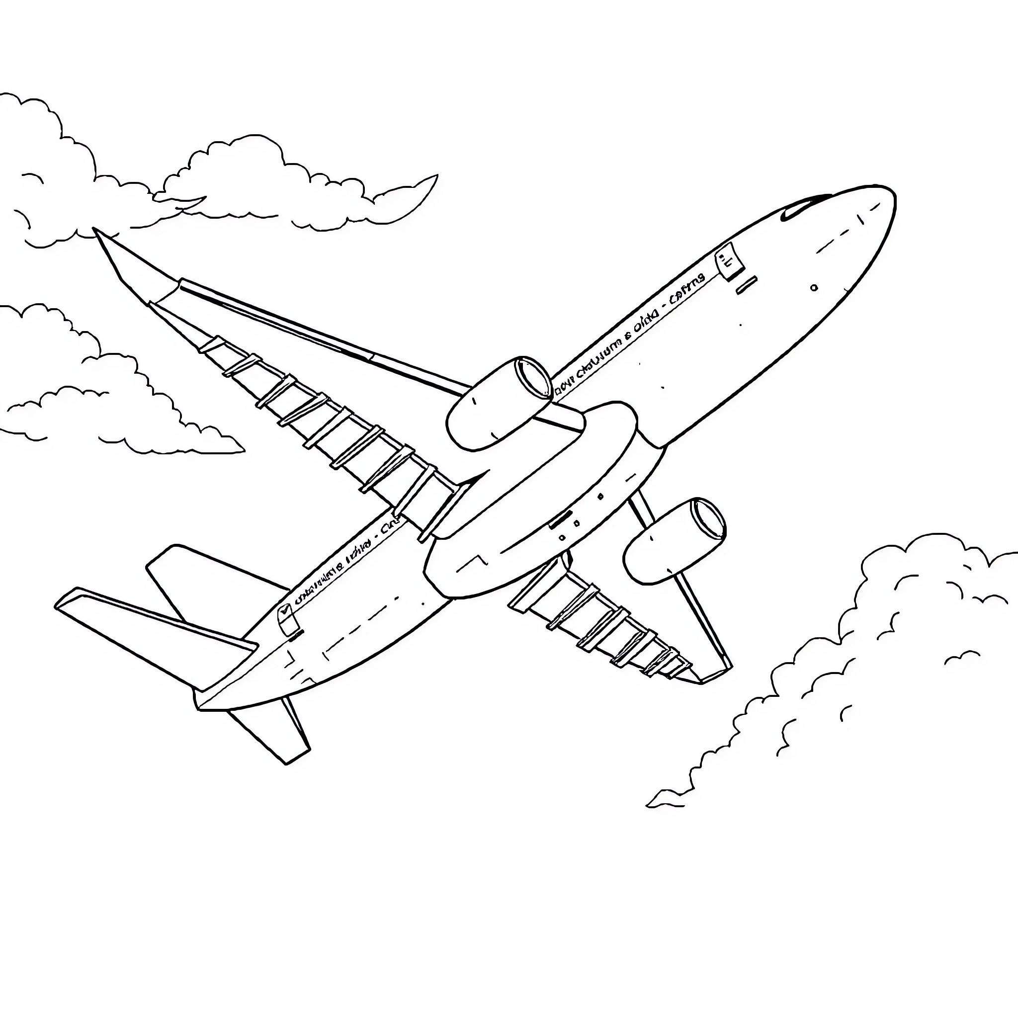 Airplane taking off with clouds in the sky Coloring Page (free black-and-white line drawing printable PDF for all, from beginners to advanced learners, including children, teens, adults, and seniors)