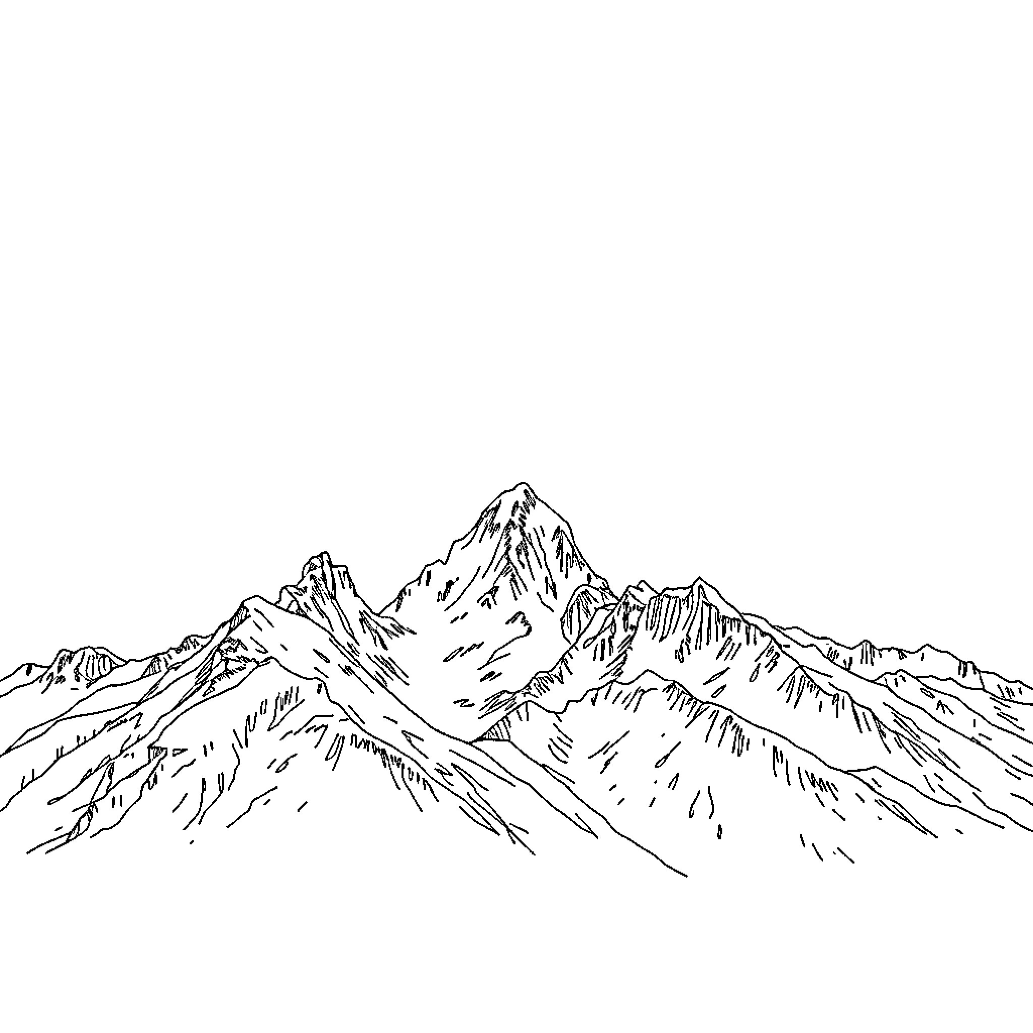 Grand Teton Mountain Range Landscape Coloring Page (free black-and-white line drawing printable PDF for all, from beginners to advanced learners, including children, teens, adults, and seniors)