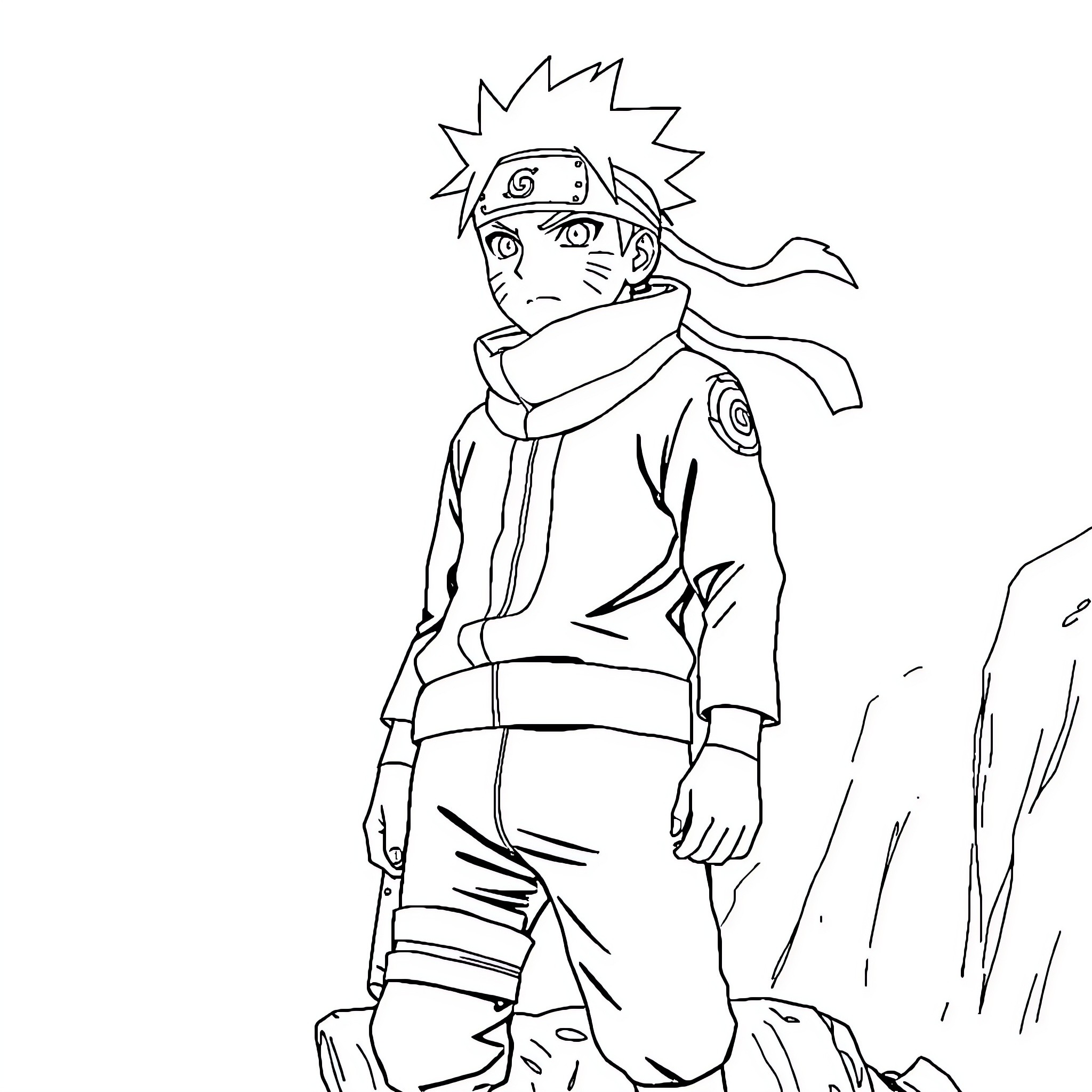 Naruto determined in ninja pose Coloring Page (free black-and-white line drawing printable PDF for all, from beginners to advanced learners, including children, teens, adults, and seniors)