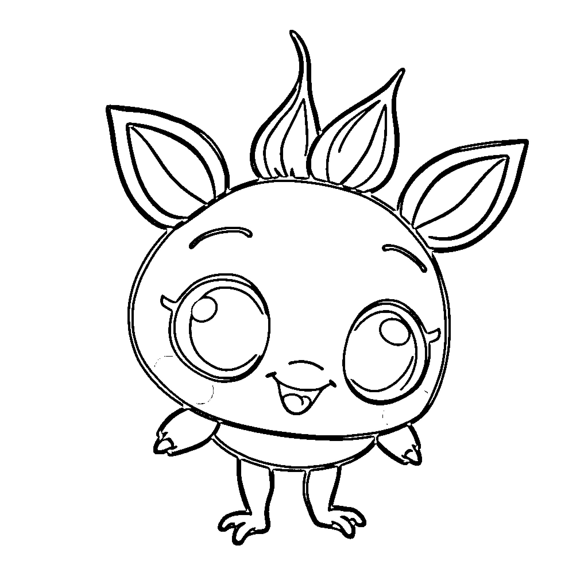 Bebefin cute character with happy expression Coloring Page (free black-and-white line drawing printable PDF for all, from beginners to advanced learners, including children, teens, adults, and seniors)