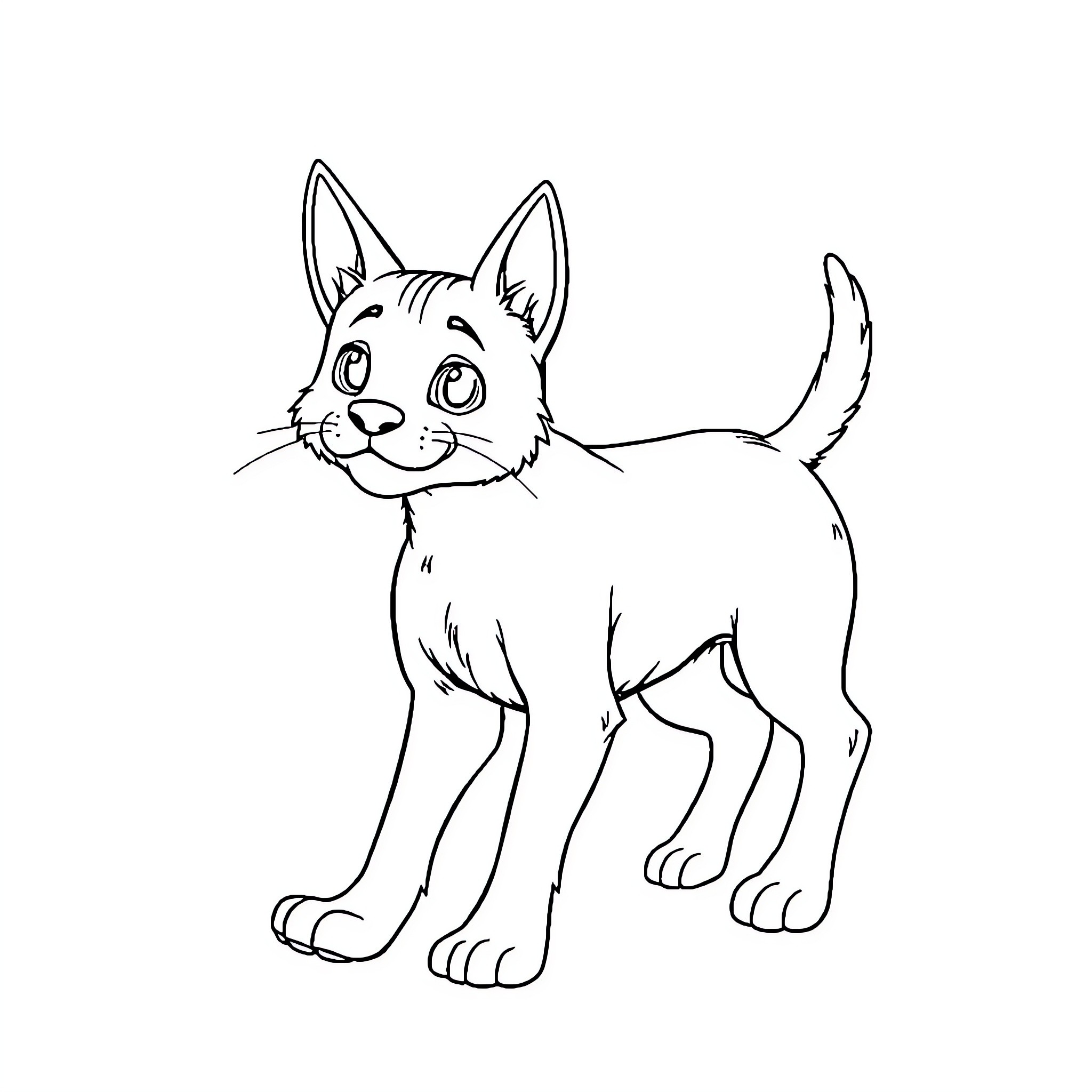 Catdog happy and friendly in simple drawing Coloring Page (free black-and-white line drawing printable PDF for all, from beginners to advanced learners, including children, teens, adults, and seniors)
