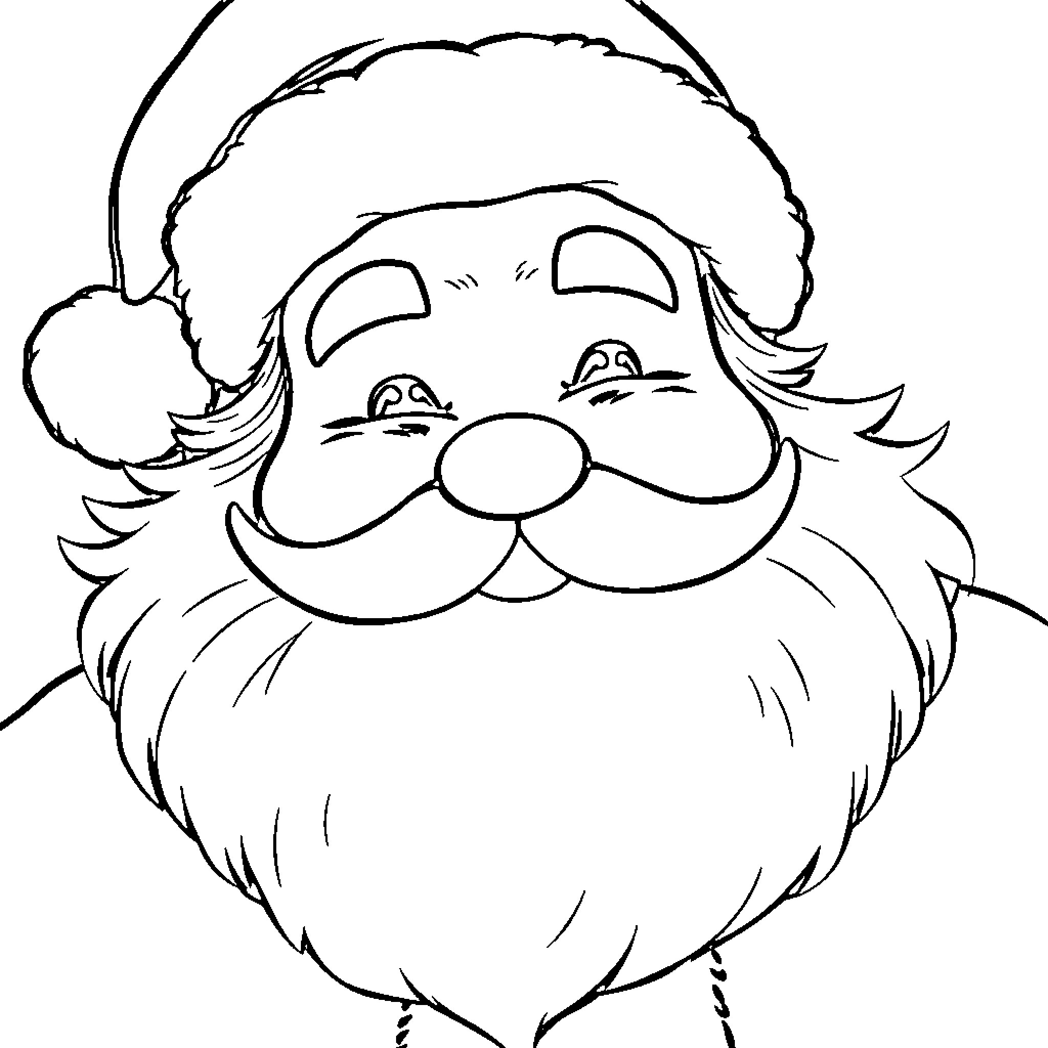 Santa Claus smiling happily in a sketch Coloring Page (free black-and-white line drawing printable PDF for all, from beginners to advanced learners, including children, teens, adults, and seniors)