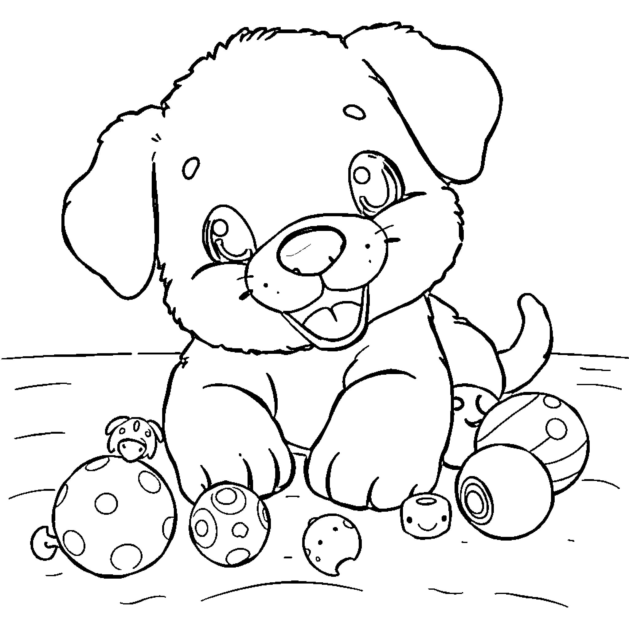 Labubu's playful day with spotted toys Coloring Page (free black-and-white line drawing printable PDF for all, from beginners to advanced learners, including children, teens, adults, and seniors)