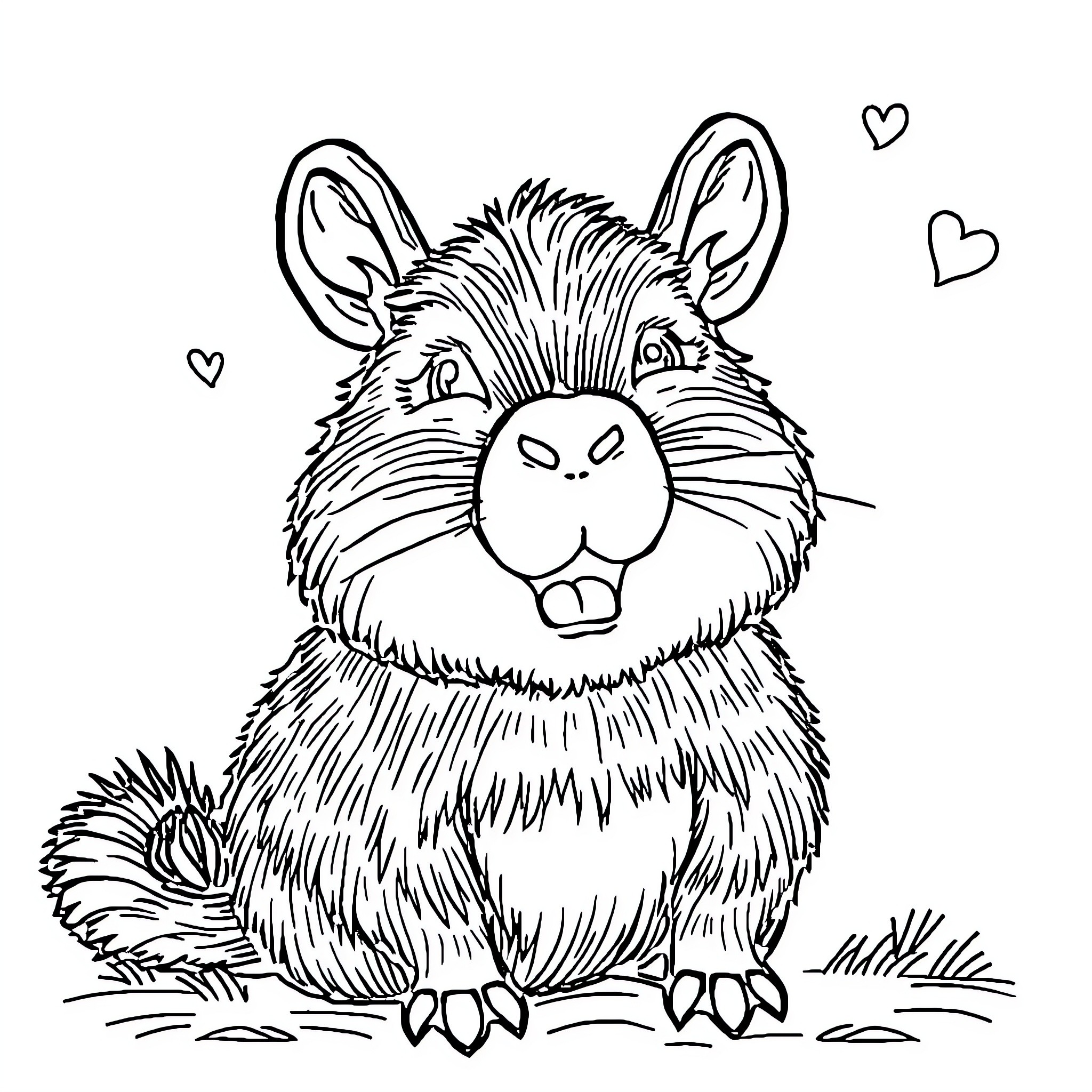 Capybara expressing affection with hearts Coloring Page (free black-and-white line drawing printable PDF for all, from beginners to advanced learners, including children, teens, adults, and seniors)