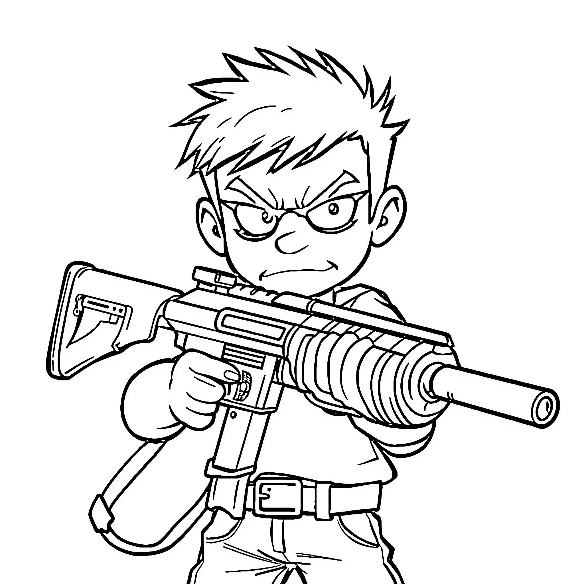 Calvin's Intense Weapon Wielding Adventure Coloring Page (free black-and-white line drawing printable PDF for all, from beginners to advanced learners, including children, teens, adults, and seniors)