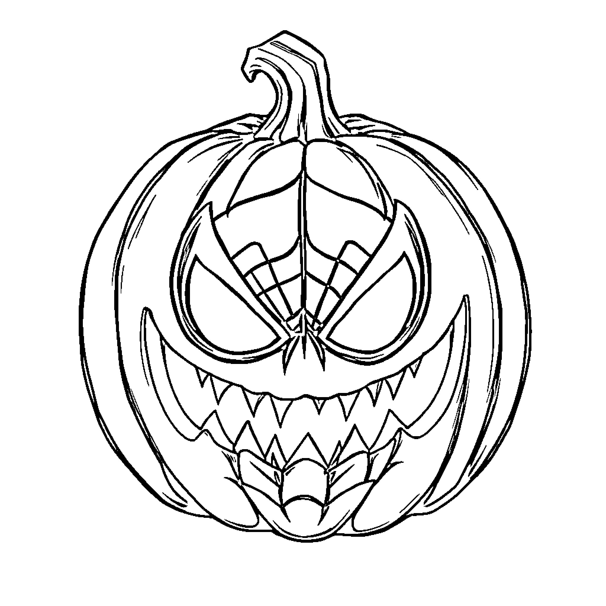 Spider-Man Jack-O'-Lantern Halloween Pumpkin Coloring Page (free black-and-white line drawing printable PDF for all, from beginners to advanced learners, including children, teens, adults, and seniors)