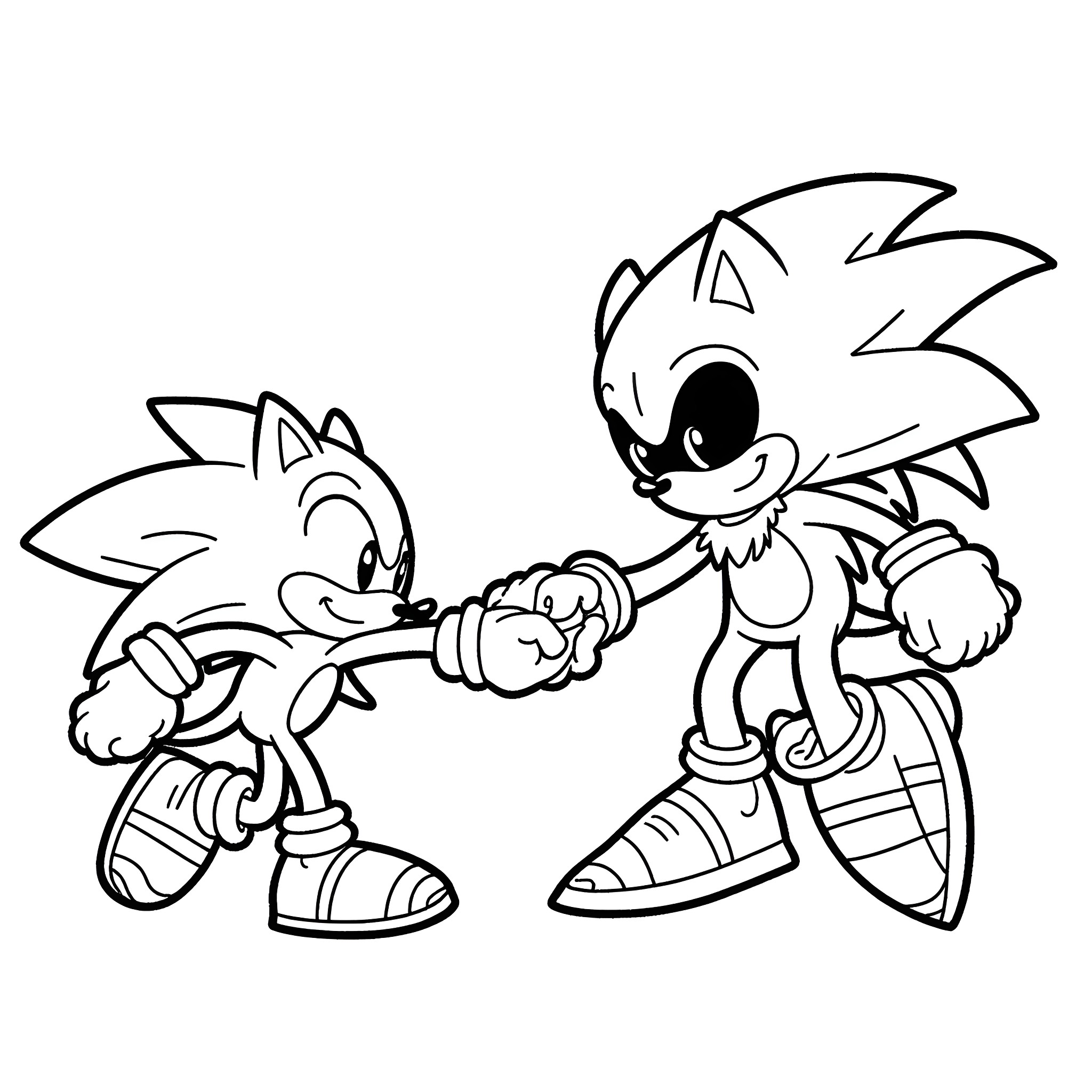 Sonic characters in an action scene Coloring Page (free black-and-white line drawing printable PDF for all, from beginners to advanced learners, including children, teens, adults, and seniors)