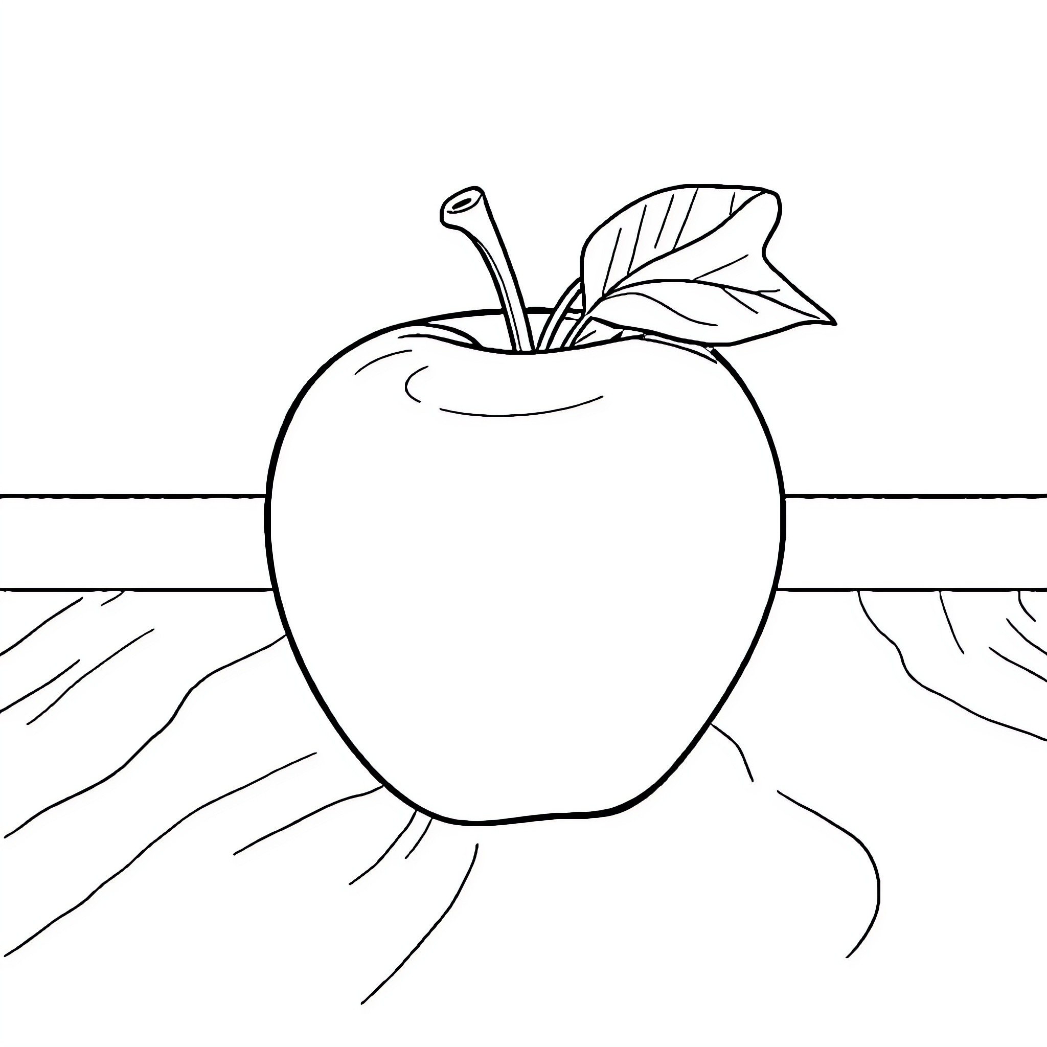 Apple in simple line art drawing Coloring Page (free black-and-white line drawing printable PDF for all, from beginners to advanced learners, including children, teens, adults, and seniors)