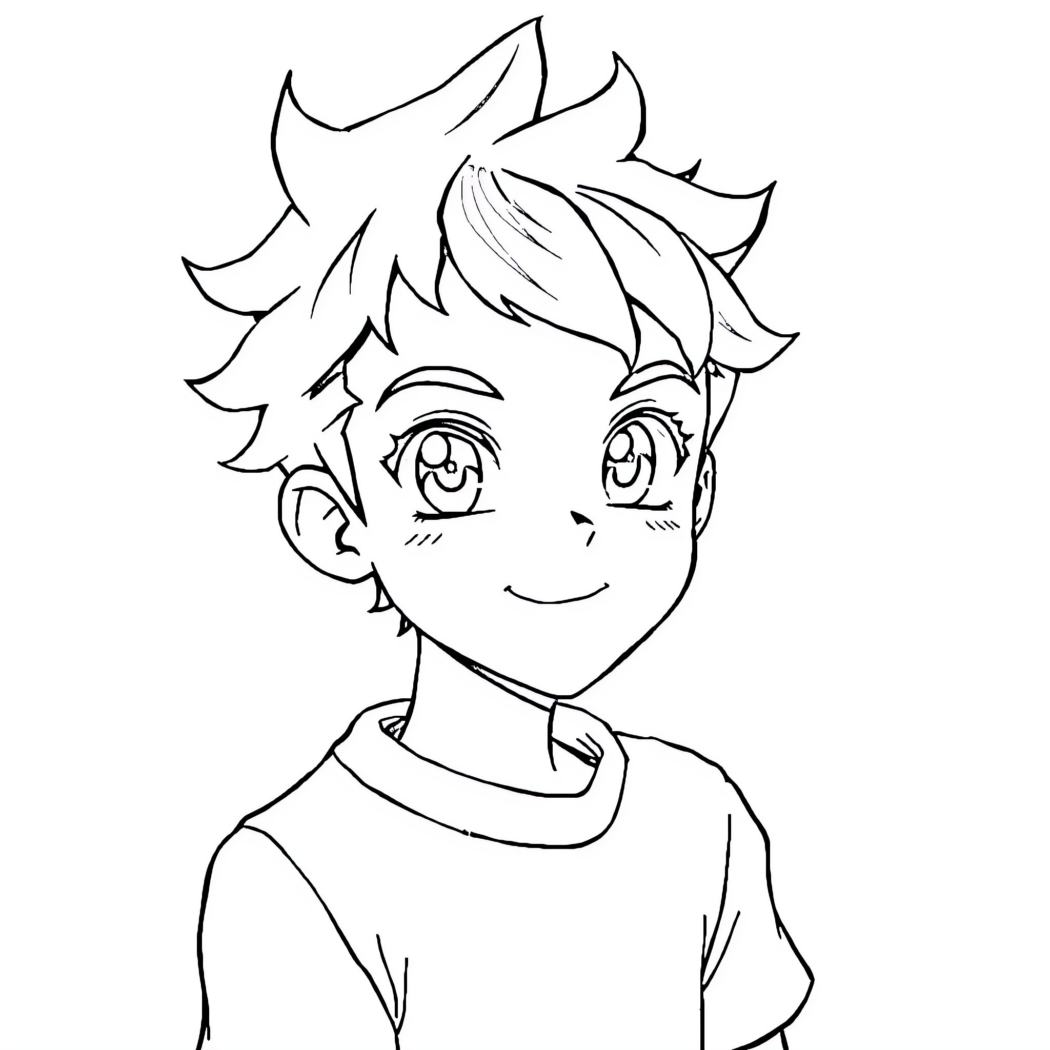 Anime Boy with Expressive Face and Stylized Hair Coloring Page (free black-and-white line drawing printable PDF for all, from beginners to advanced learners, including children, teens, adults, and seniors)