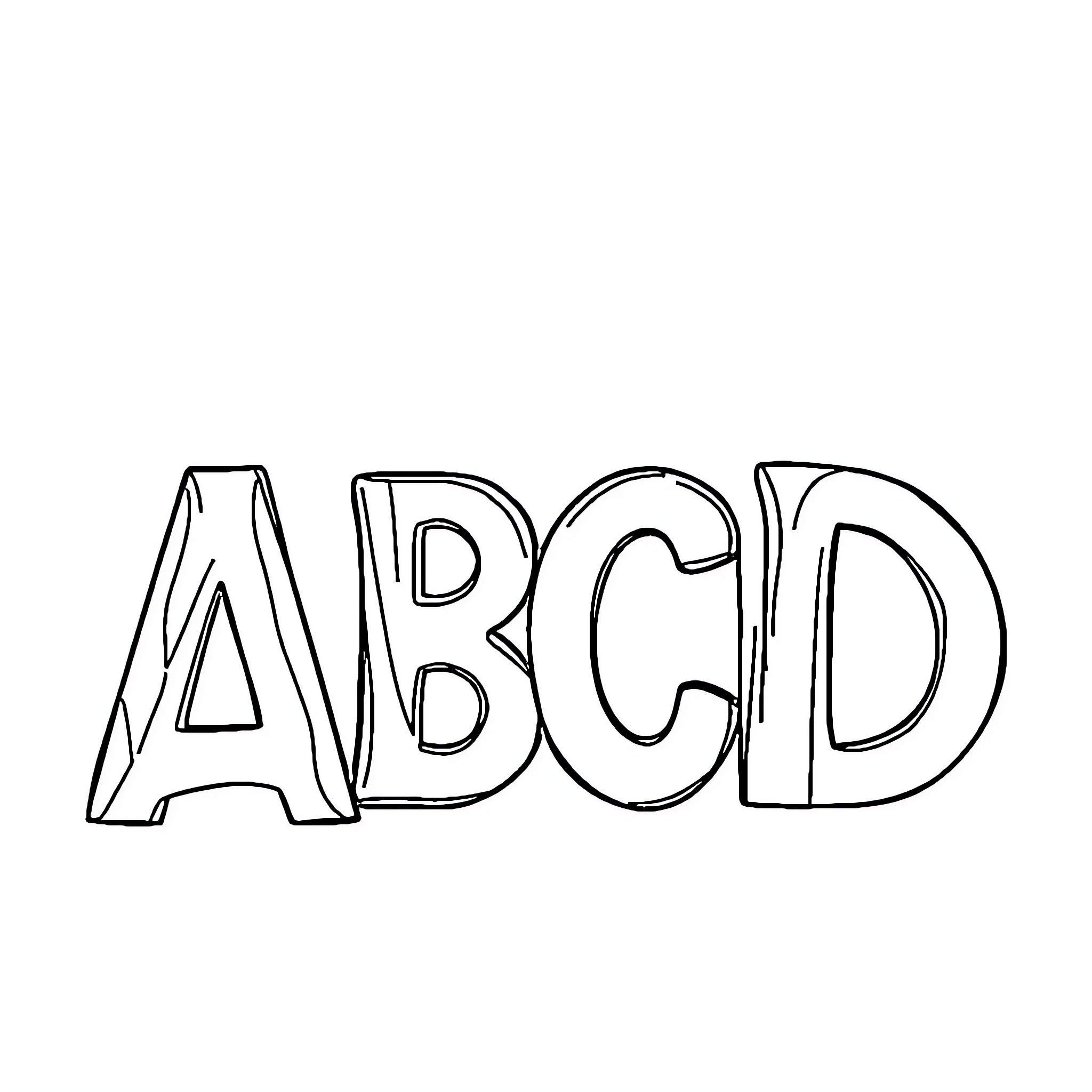A Doodle of the Alphabet Letters ABCD Coloring Page (free black-and-white line drawing printable PDF for all, from beginners to advanced learners, including children, teens, adults, and seniors)