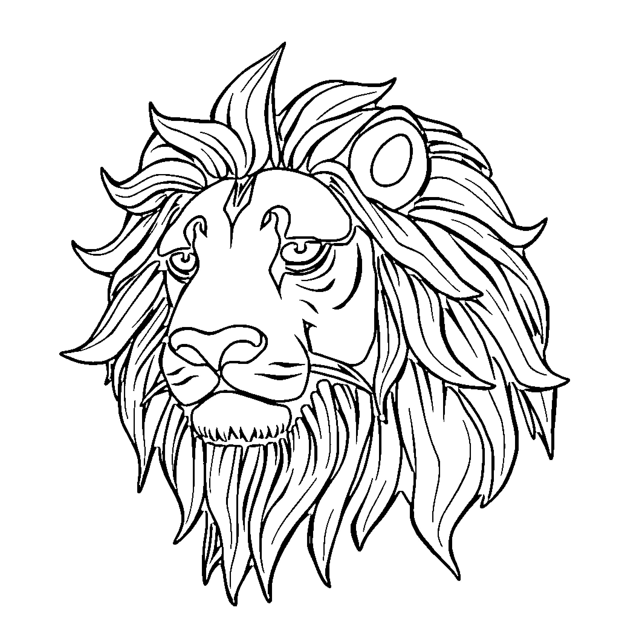 Single Color Sketch of a Majestic Lion Coloring Page (free black-and-white line drawing printable PDF for all, from beginners to advanced learners, including children, teens, adults, and seniors)
