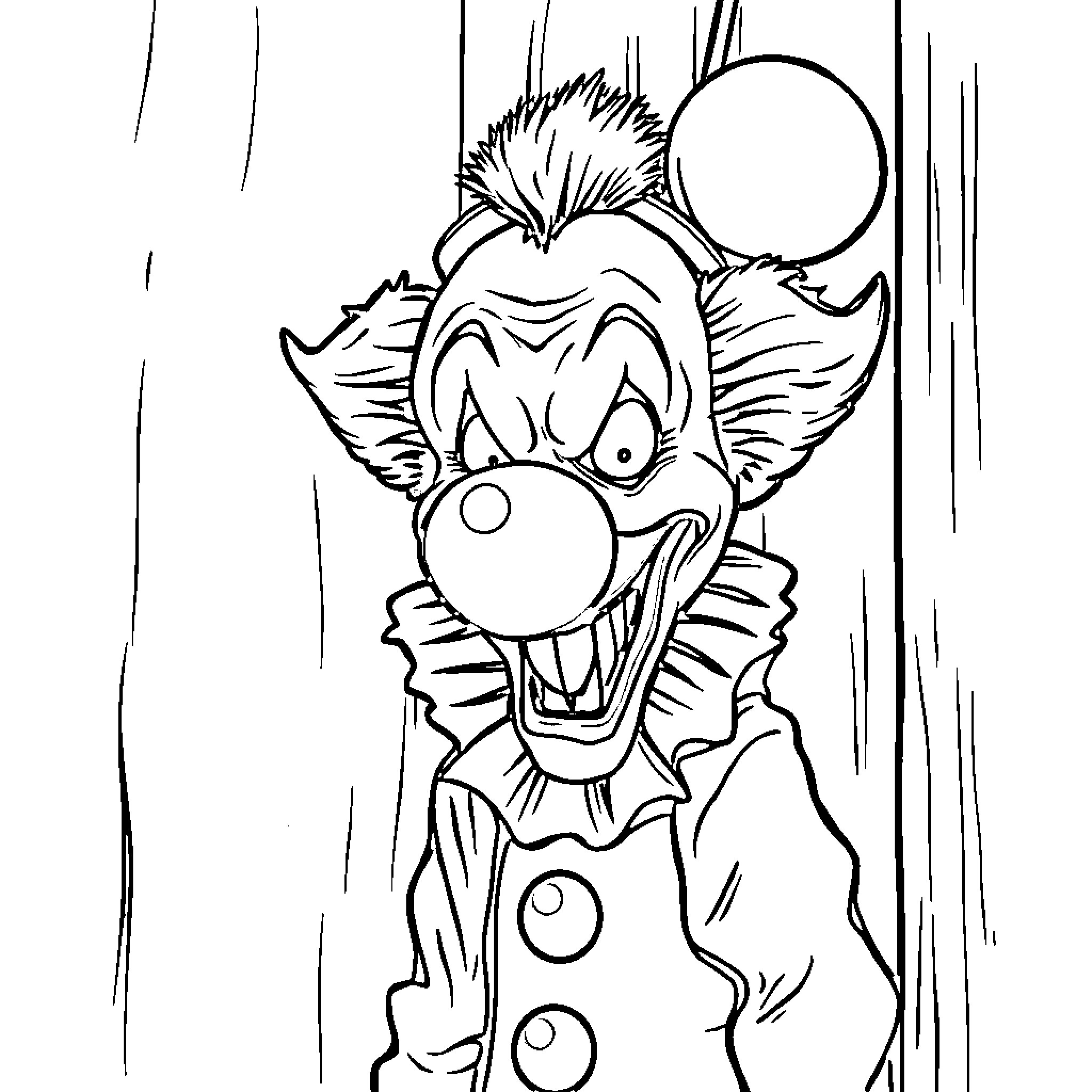 Clown making a funny face in an animated style Coloring Page (free black-and-white line drawing printable PDF for all, from beginners to advanced learners, including children, teens, adults, and seniors)