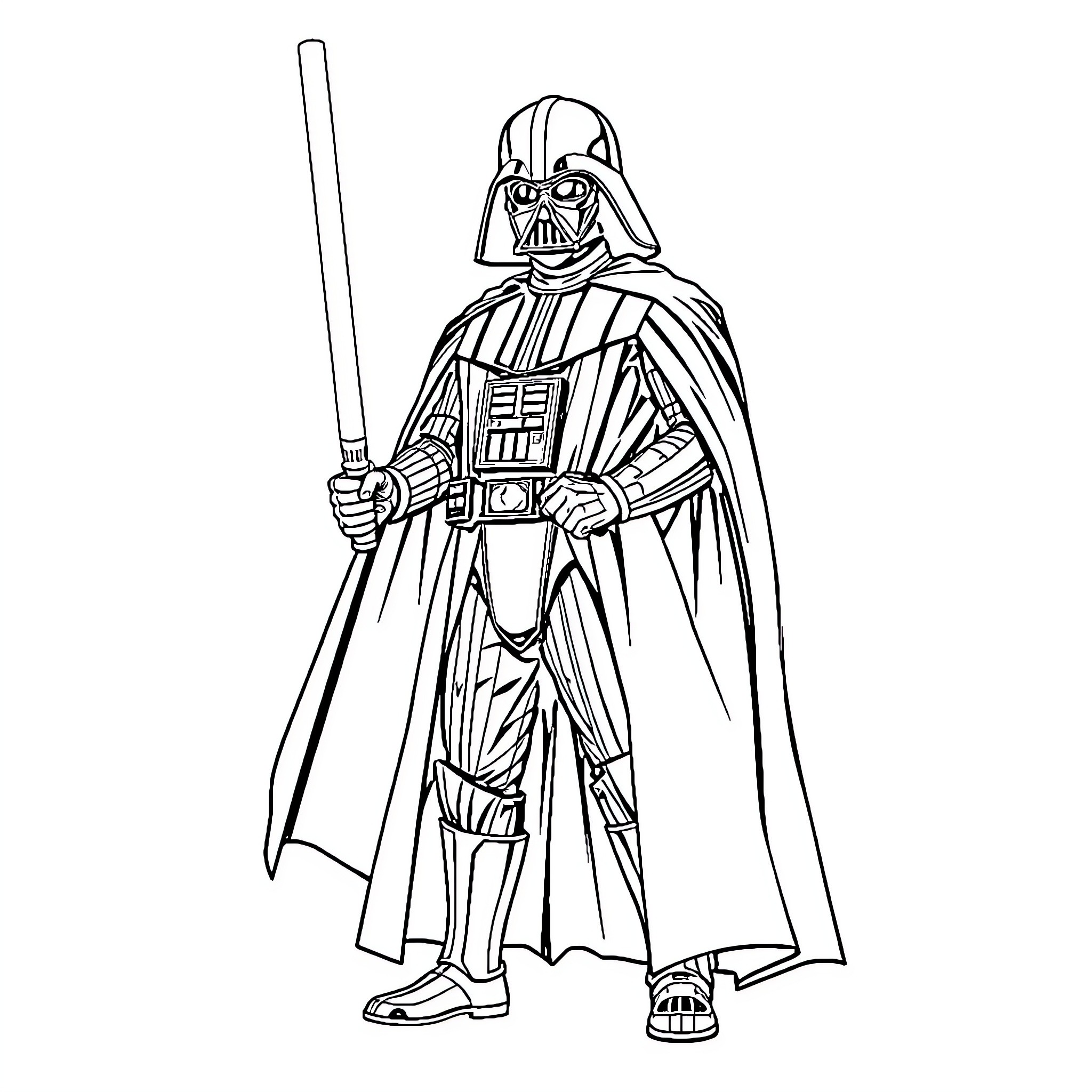 Darth Vader, the Iconic Galactic Villain Coloring Page (free black-and-white line drawing printable PDF for all, from beginners to advanced learners, including children, teens, adults, and seniors)