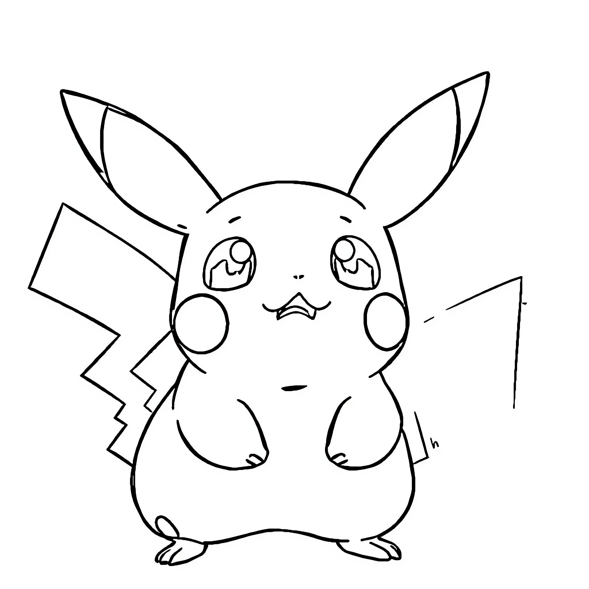 Pikachu expressing happy and cute emotions Coloring Page (free black-and-white line drawing printable PDF for all, from beginners to advanced learners, including children, teens, adults, and seniors)