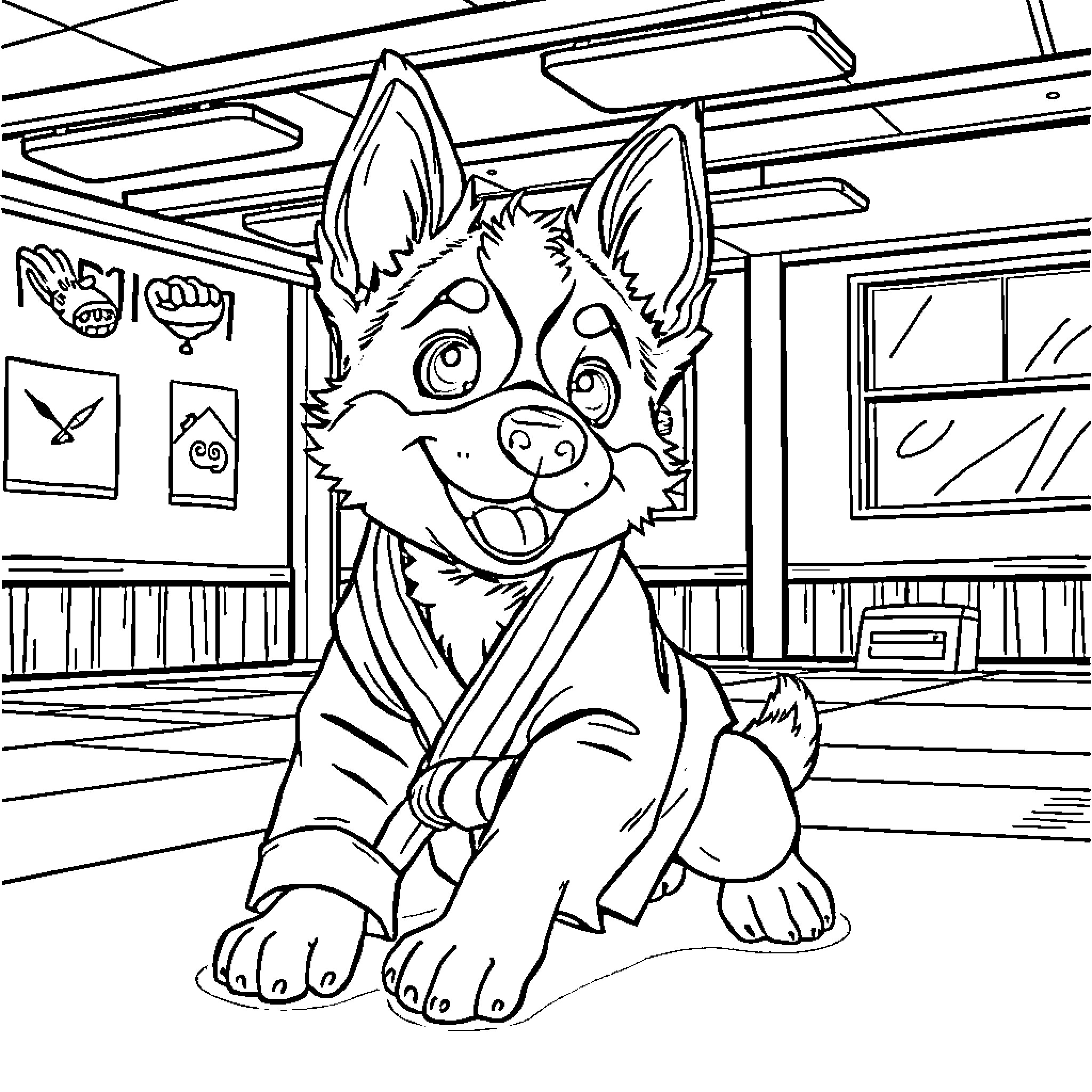 Bluey enjoying the classroom environment Coloring Page (free black-and-white line drawing printable PDF for all, from beginners to advanced learners, including children, teens, adults, and seniors)