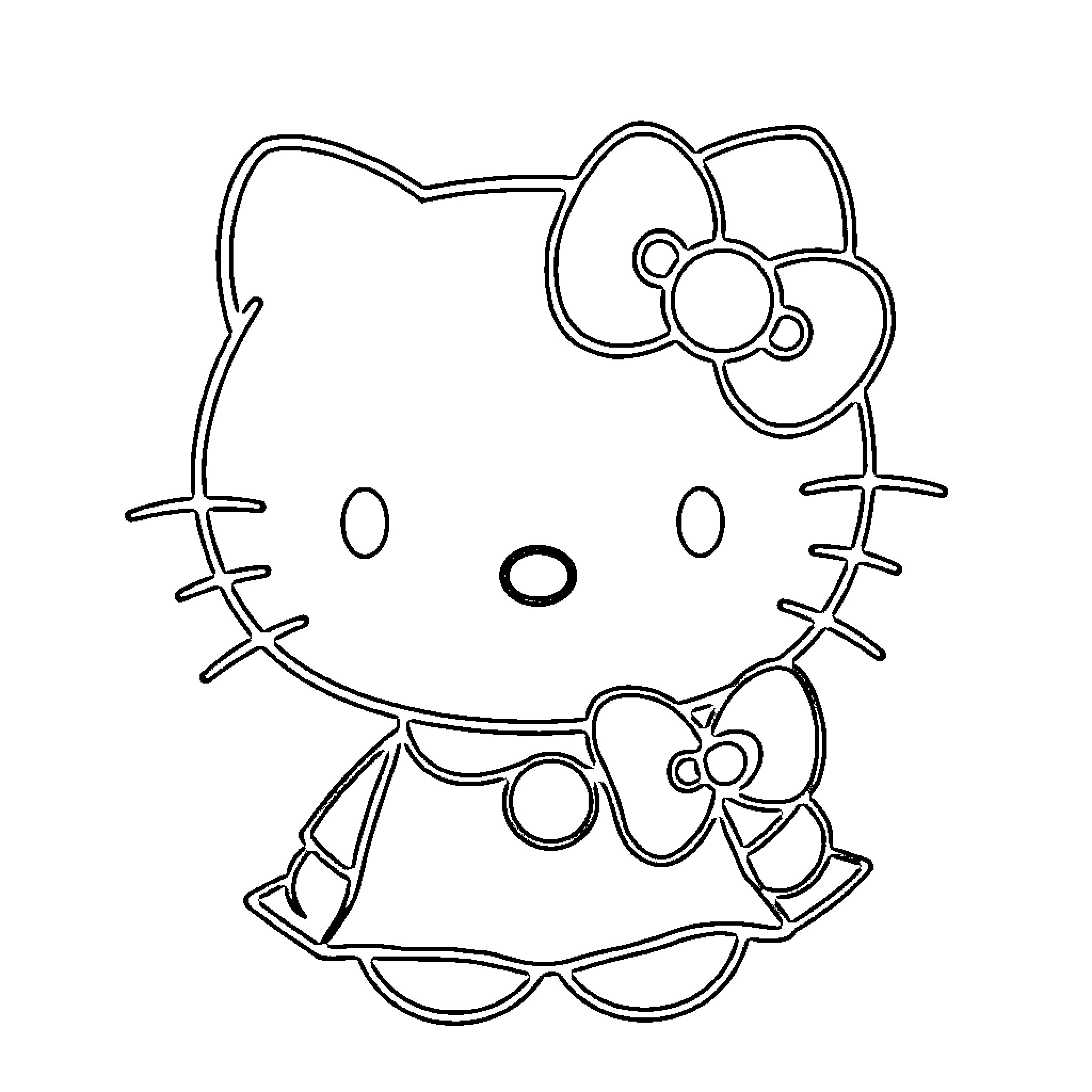 Hello Kitty posing with signature bow Coloring Page (free black-and-white line drawing printable PDF for all, from beginners to advanced learners, including children, teens, adults, and seniors)