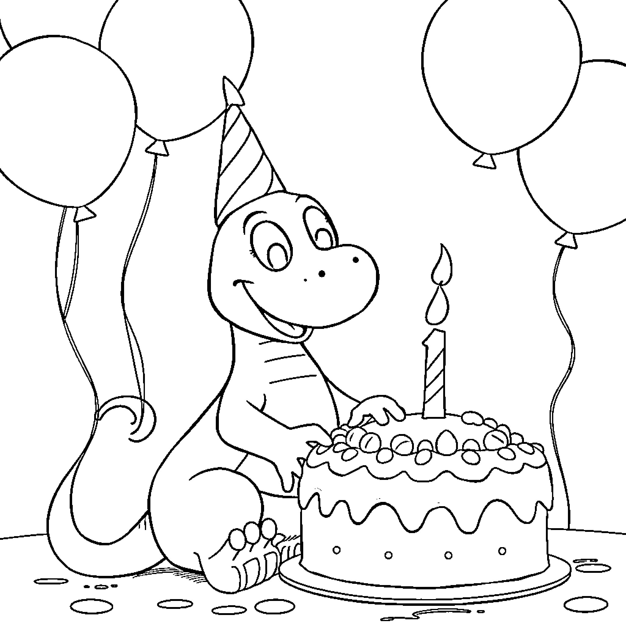 Figment of a birthday celebration Coloring Page (free black-and-white line drawing printable PDF for all, from beginners to advanced learners, including children, teens, adults, and seniors)