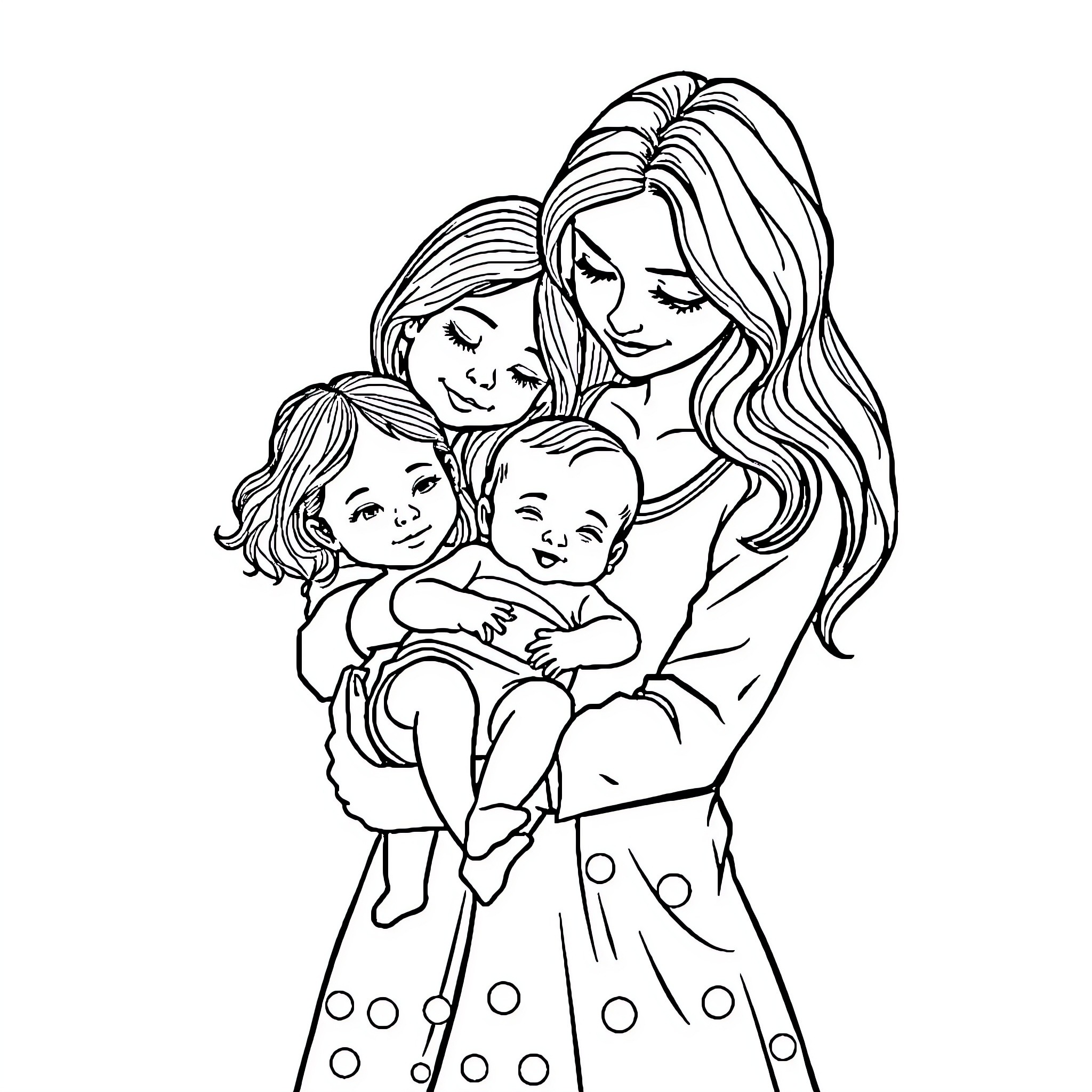 Family Enjoying Quality Time Together Coloring Page (free black-and-white line drawing printable PDF for all, from beginners to advanced learners, including children, teens, adults, and seniors)