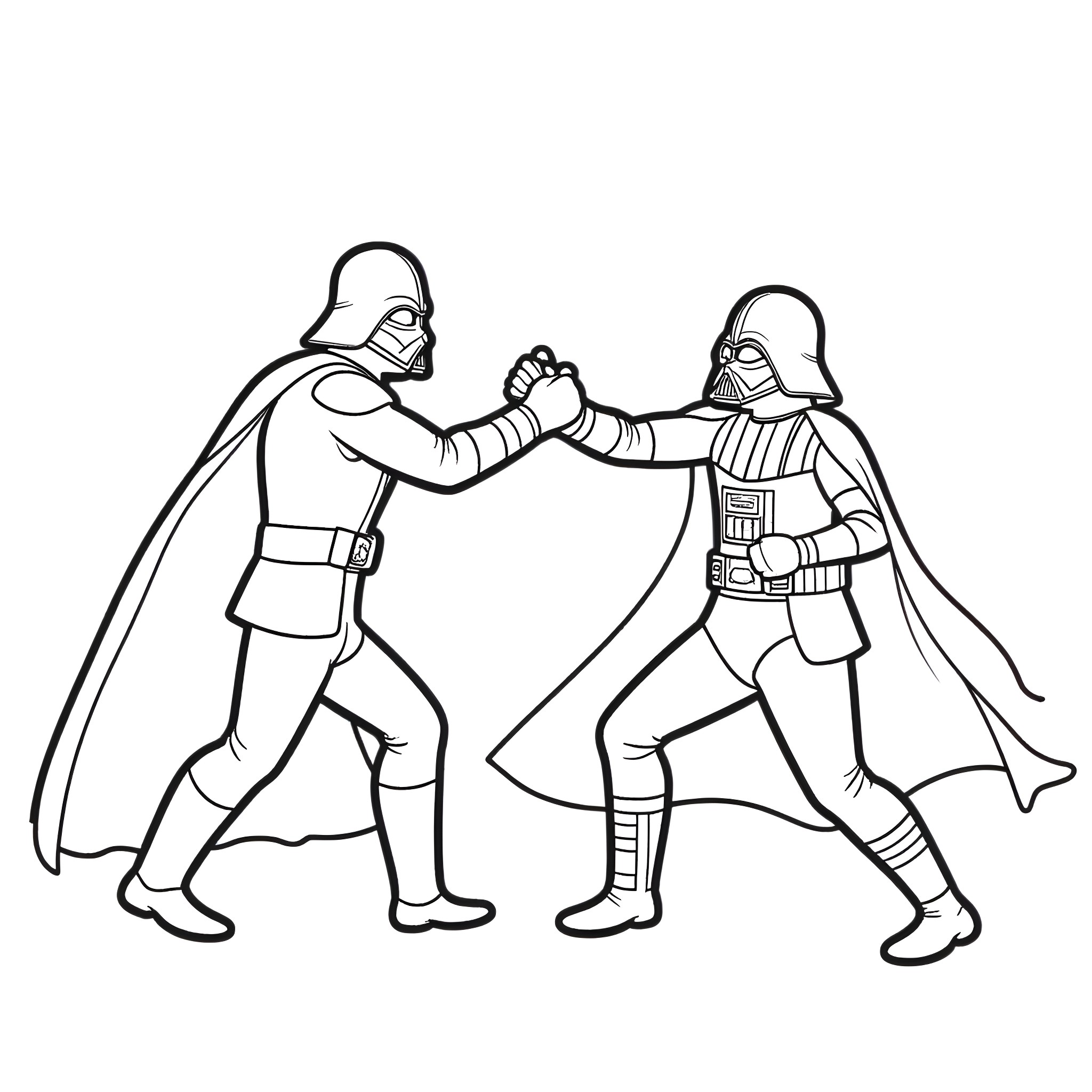 Darth Vader and Stormtrooper engaged in combat Coloring Page (free black-and-white line drawing printable PDF for all, from beginners to advanced learners, including children, teens, adults, and seniors)