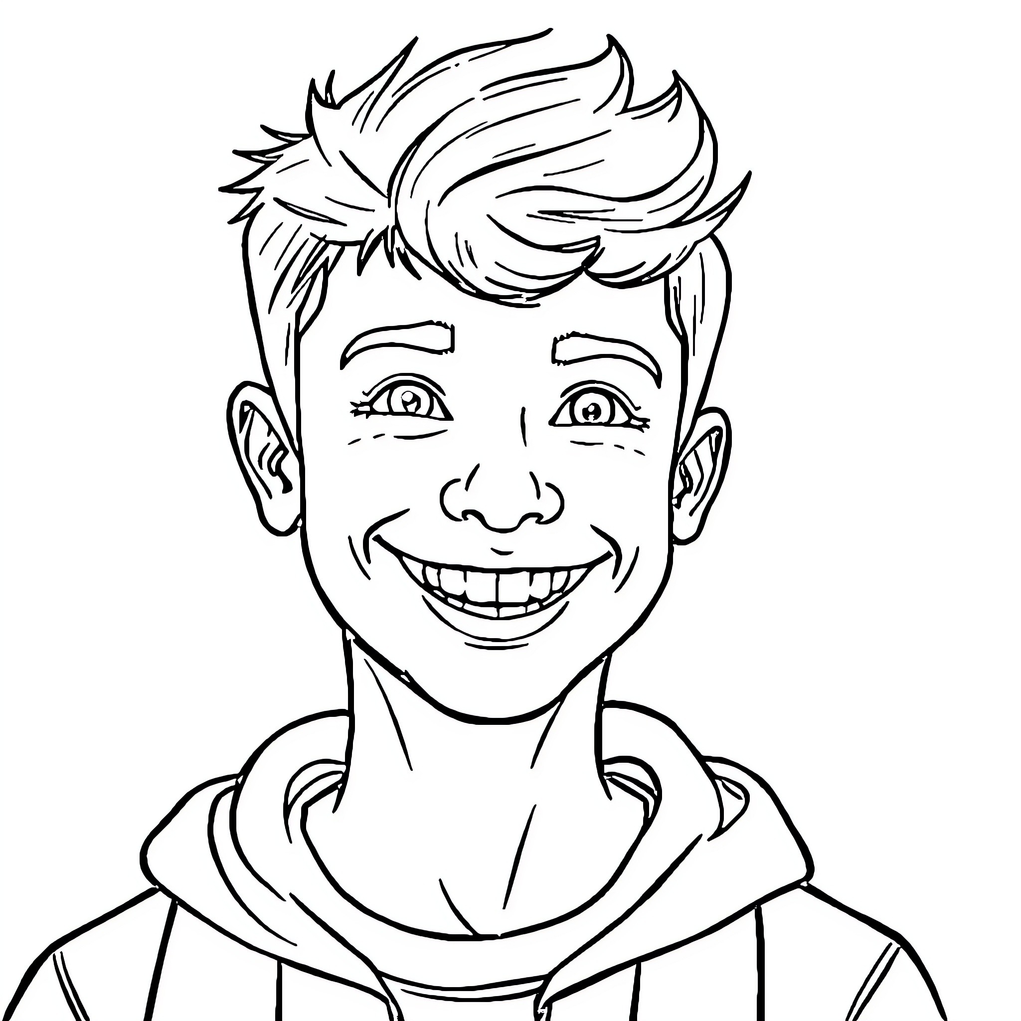 Ruben's Cheerful Expression and Casual Outfit Coloring Page (free black-and-white line drawing printable PDF for all, from beginners to advanced learners, including children, teens, adults, and seniors)