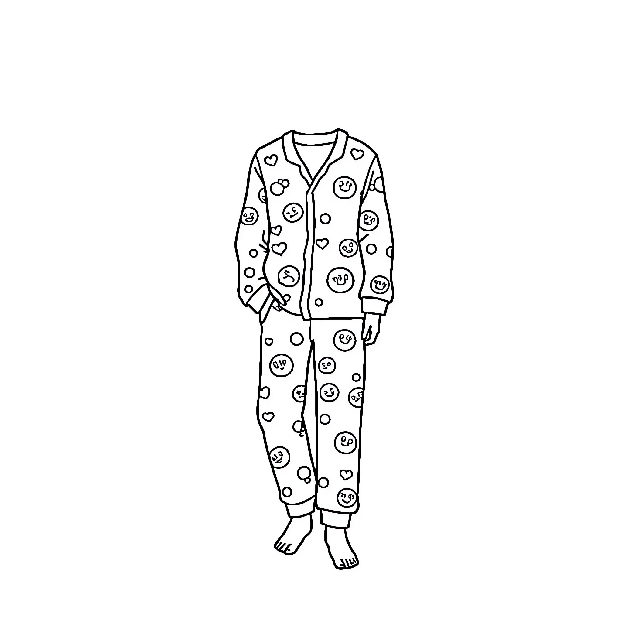 Pajama Outfit with Smiley Face Pattern Coloring Page (free black-and-white line drawing printable PDF for all, from beginners to advanced learners, including children, teens, adults, and seniors)