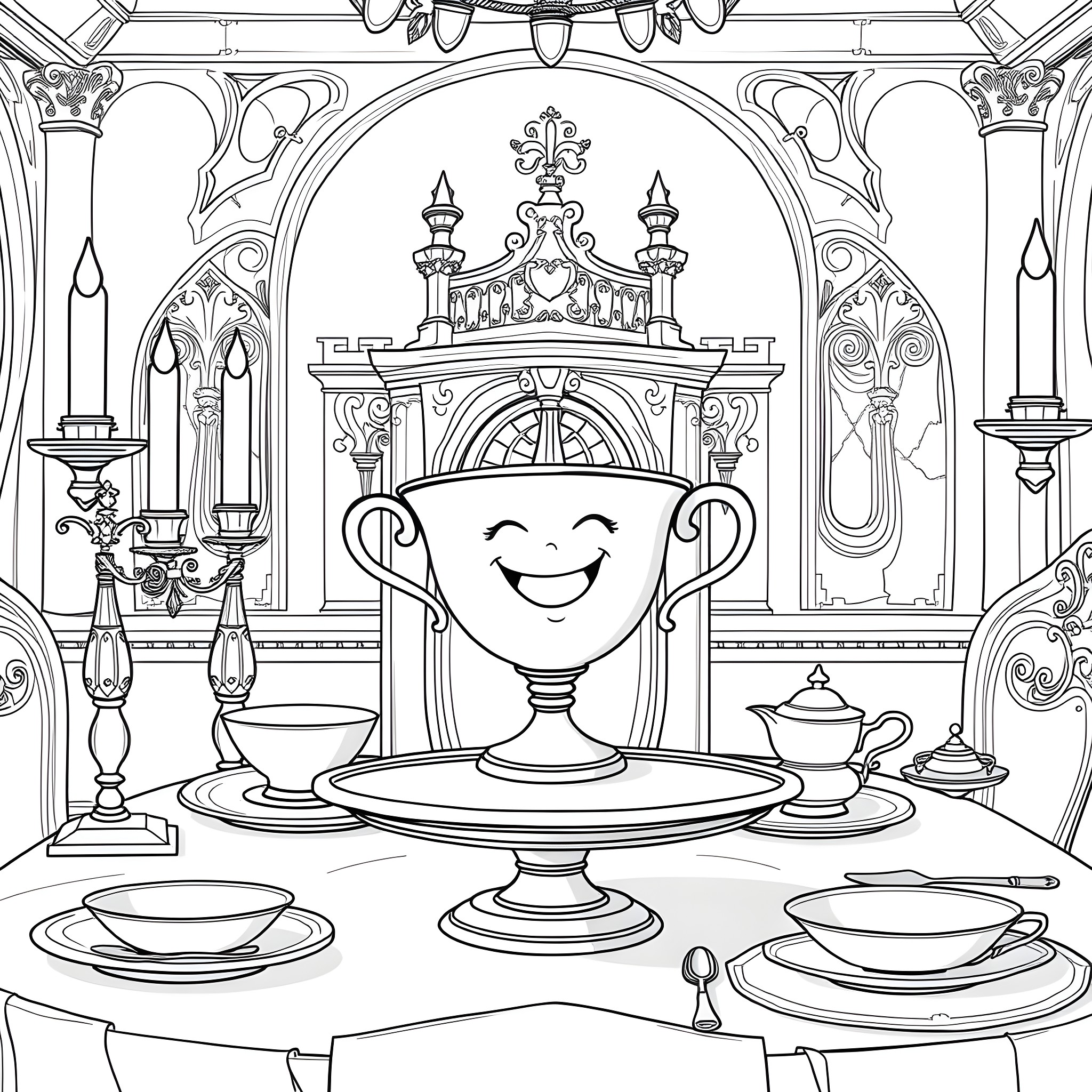 Chip's Delightful Dining Delight Coloring Page (free black-and-white line drawing printable PDF for all, from beginners to advanced learners, including children, teens, adults, and seniors)