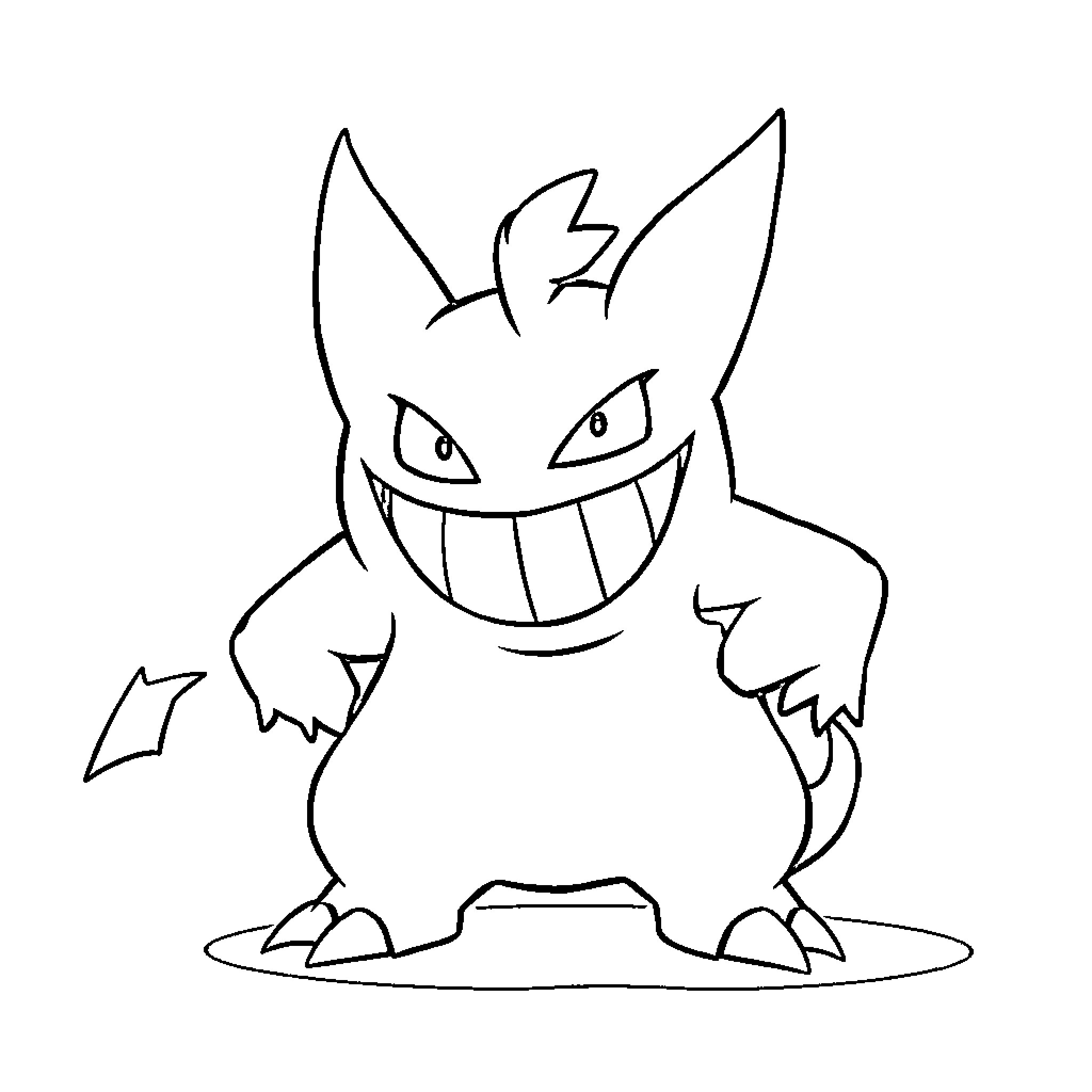 Gengar's mischievous grin Coloring Page (free black-and-white line drawing printable PDF for all, from beginners to advanced learners, including children, teens, adults, and seniors)
