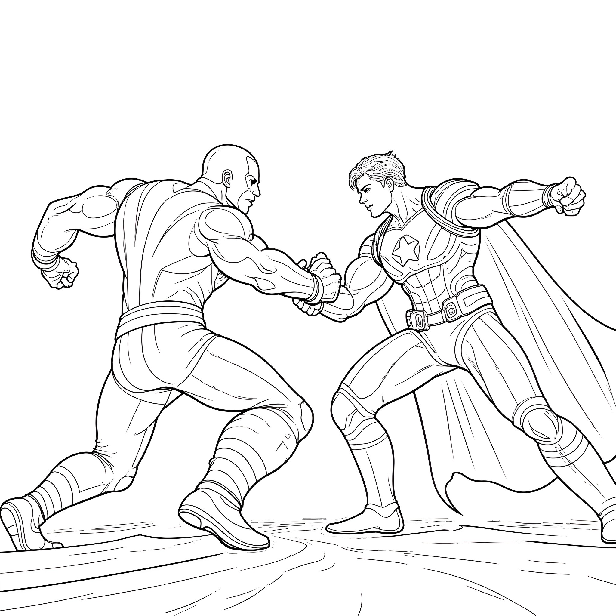Avenger heroes in fierce combat Coloring Page (free black-and-white line drawing printable PDF for all, from beginners to advanced learners, including children, teens, adults, and seniors)