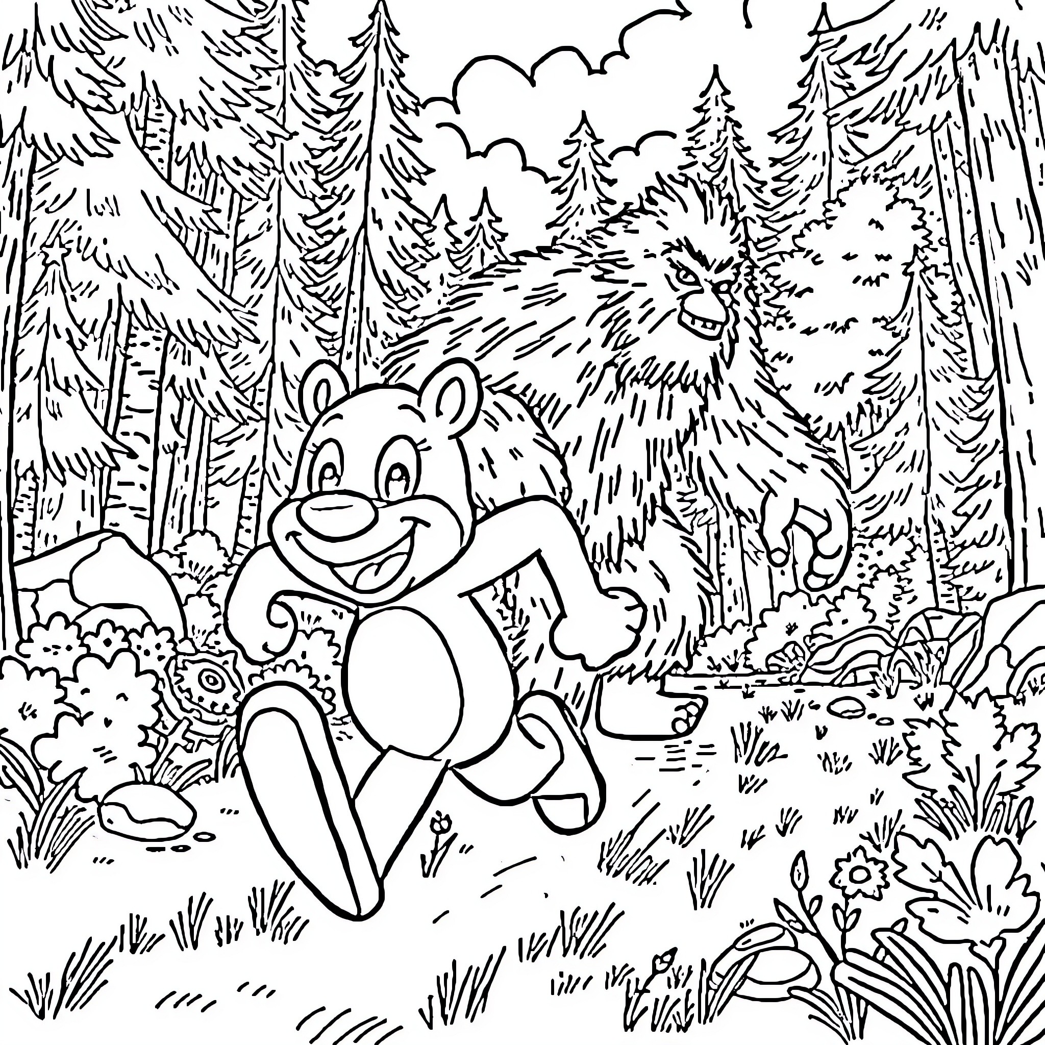 Bluey's Forest Adventure Coloring Page (free black-and-white line drawing printable PDF for all, from beginners to advanced learners, including children, teens, adults, and seniors)