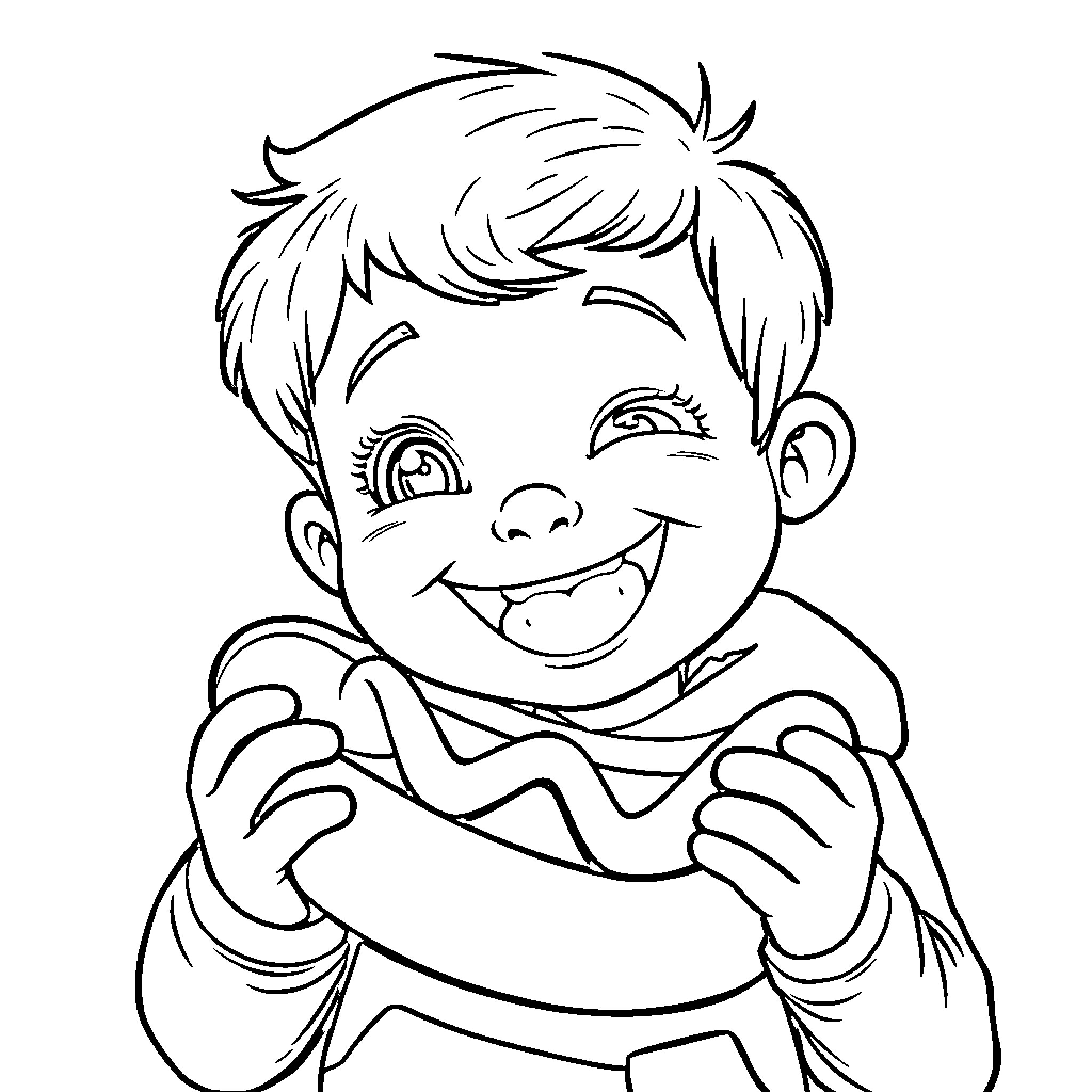 Enfant joyeux avec un air espiègle Coloring Page (free black-and-white line drawing printable PDF for all, from beginners to advanced learners, including children, teens, adults, and seniors)