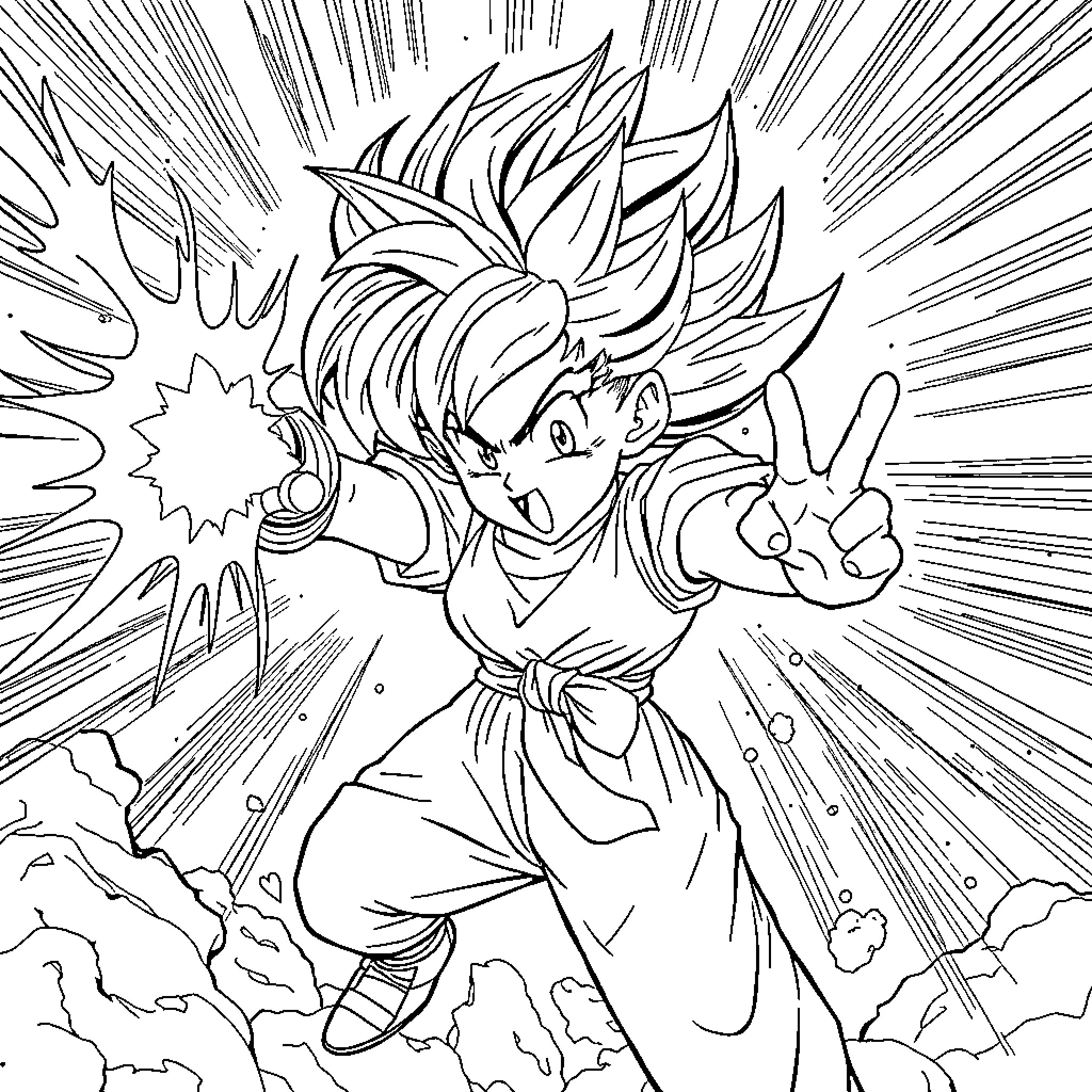 Bulma in an energetic pose with a spirited expression Coloring Page (free black-and-white line drawing printable PDF for all, from beginners to advanced learners, including children, teens, adults, and seniors)