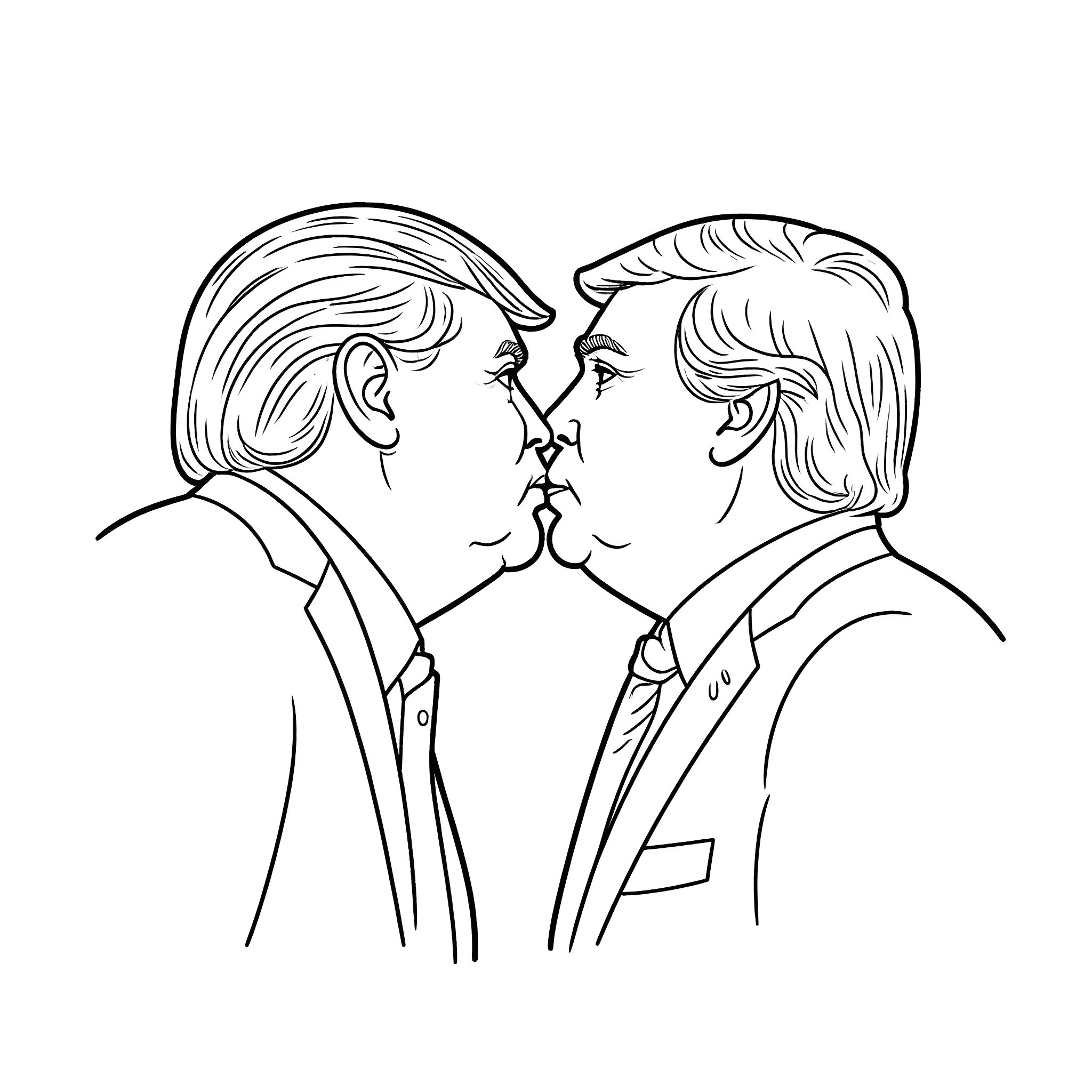 Donald Trump and rival in tense confrontation Coloring Page (free black-and-white line drawing printable PDF for all, from beginners to advanced learners, including children, teens, adults, and seniors)