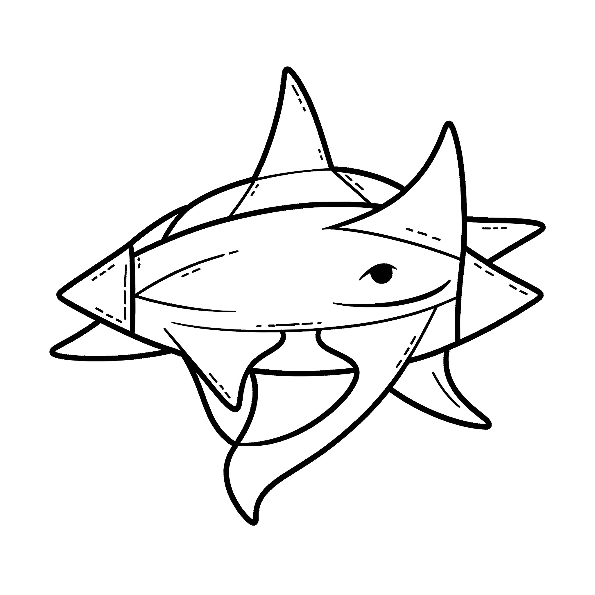 Shark with a Playful Expression Coloring Page (free black-and-white line drawing printable PDF for all, from beginners to advanced learners, including children, teens, adults, and seniors)