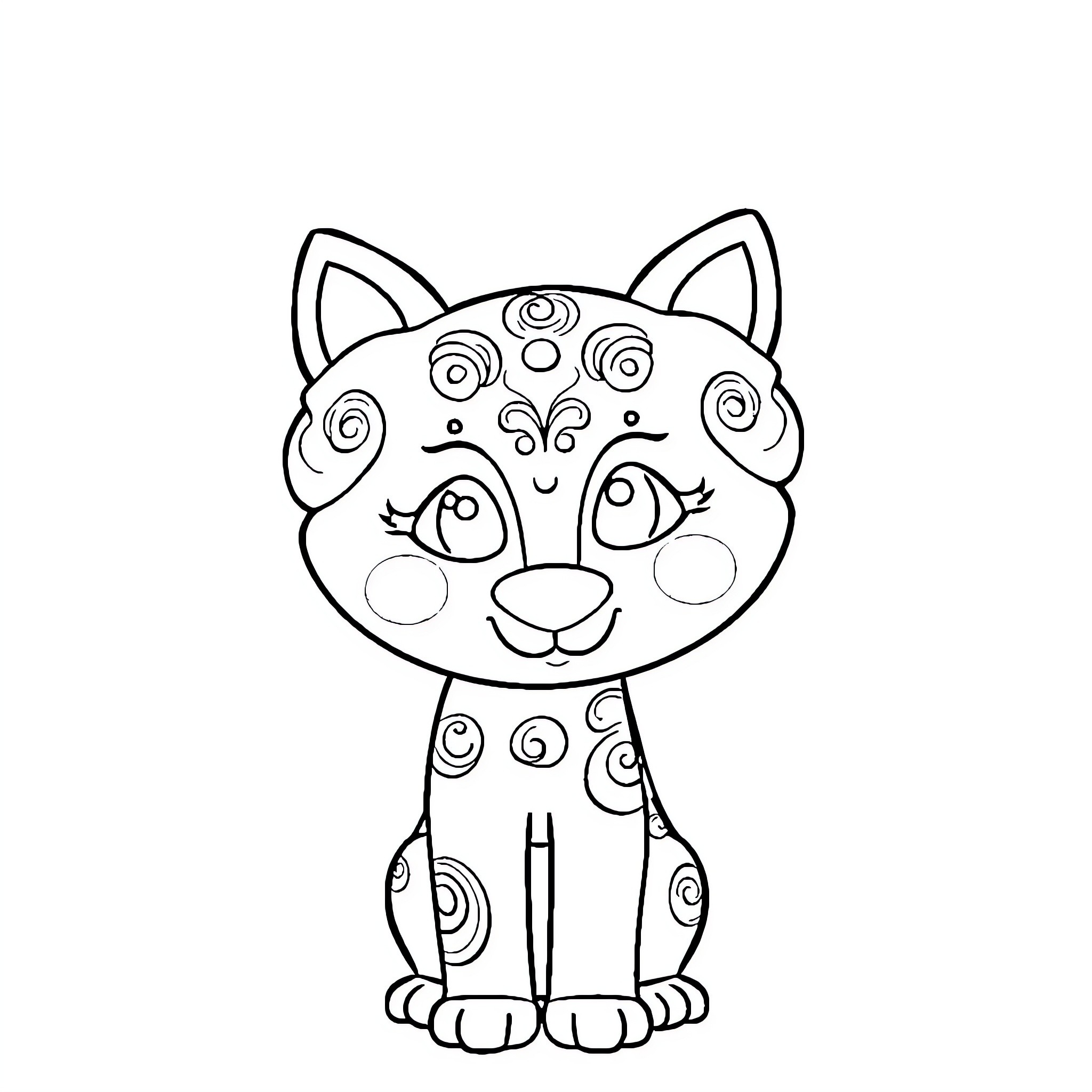Animal with swirly patterns and big eyes Coloring Page (free black-and-white line drawing printable PDF for all, from beginners to advanced learners, including children, teens, adults, and seniors)
