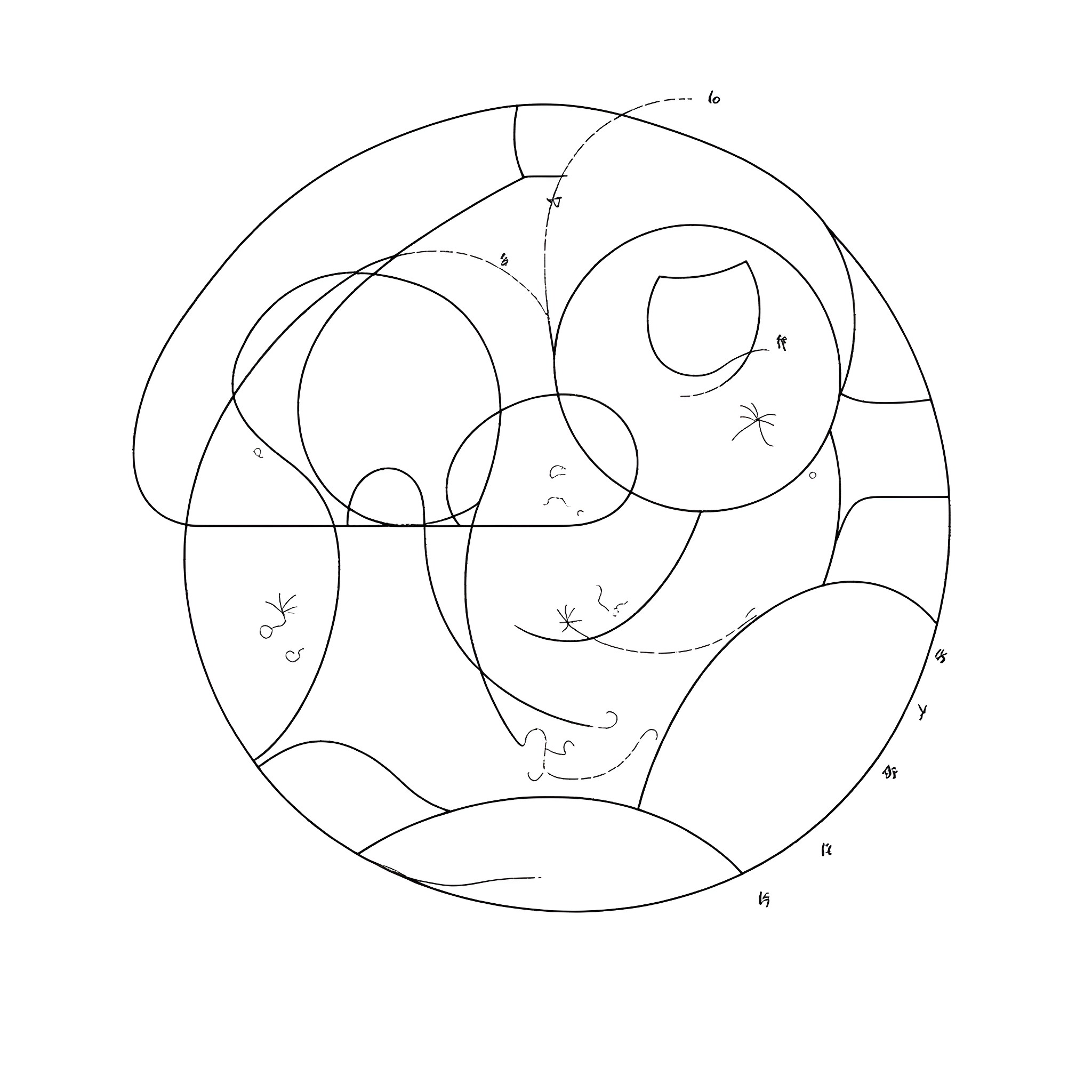 Composition IV: Intertwined Shapes and Figures Coloring Page (free black-and-white line drawing printable PDF for all, from beginners to advanced learners, including children, teens, adults, and seniors)