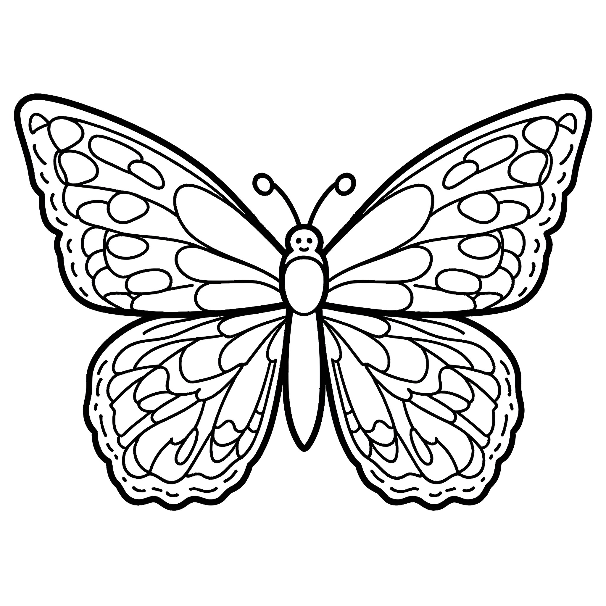 Butterfly with intricate wing design Coloring Page (free black-and-white line drawing printable PDF for all, from beginners to advanced learners, including children, teens, adults, and seniors)