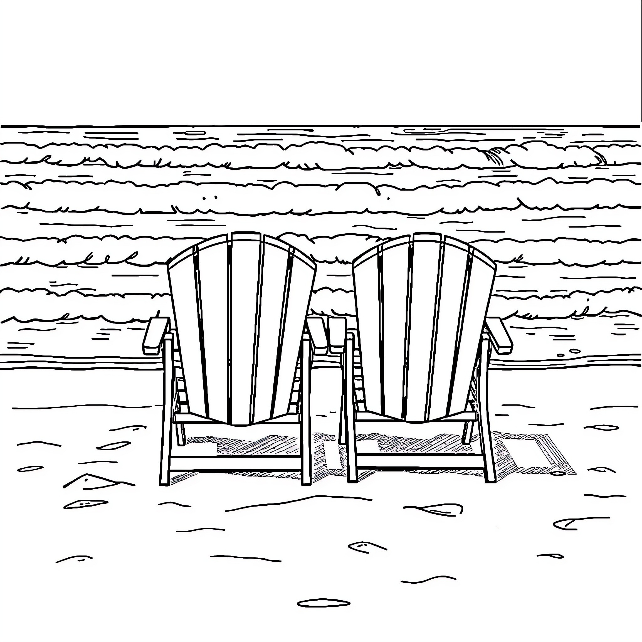 Chair by the Sea Coloring Page (free black-and-white line drawing printable PDF for all, from beginners to advanced learners, including children, teens, adults, and seniors)
