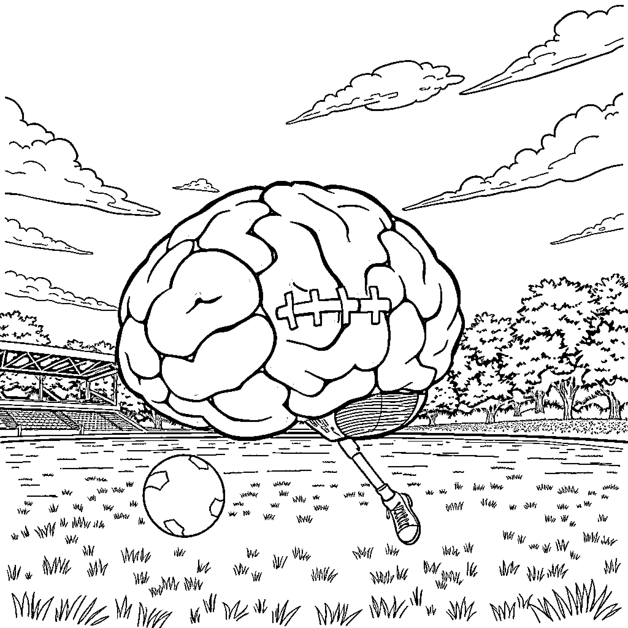 Futbol Matches the Mind's Passion Coloring Page (free black-and-white line drawing printable PDF for all, from beginners to advanced learners, including children, teens, adults, and seniors)