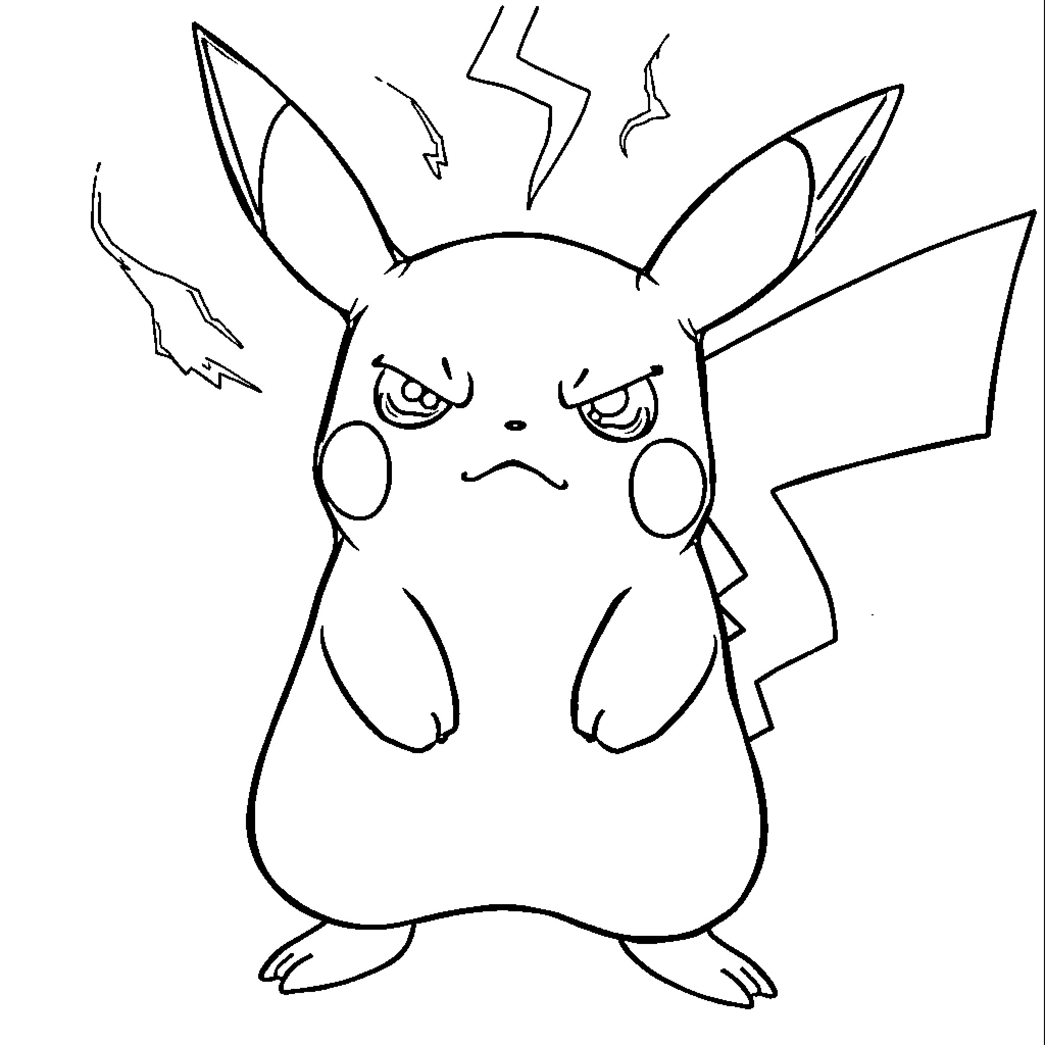 Pikachu in a mischievous expression Coloring Page (free black-and-white line drawing printable PDF for all, from beginners to advanced learners, including children, teens, adults, and seniors)