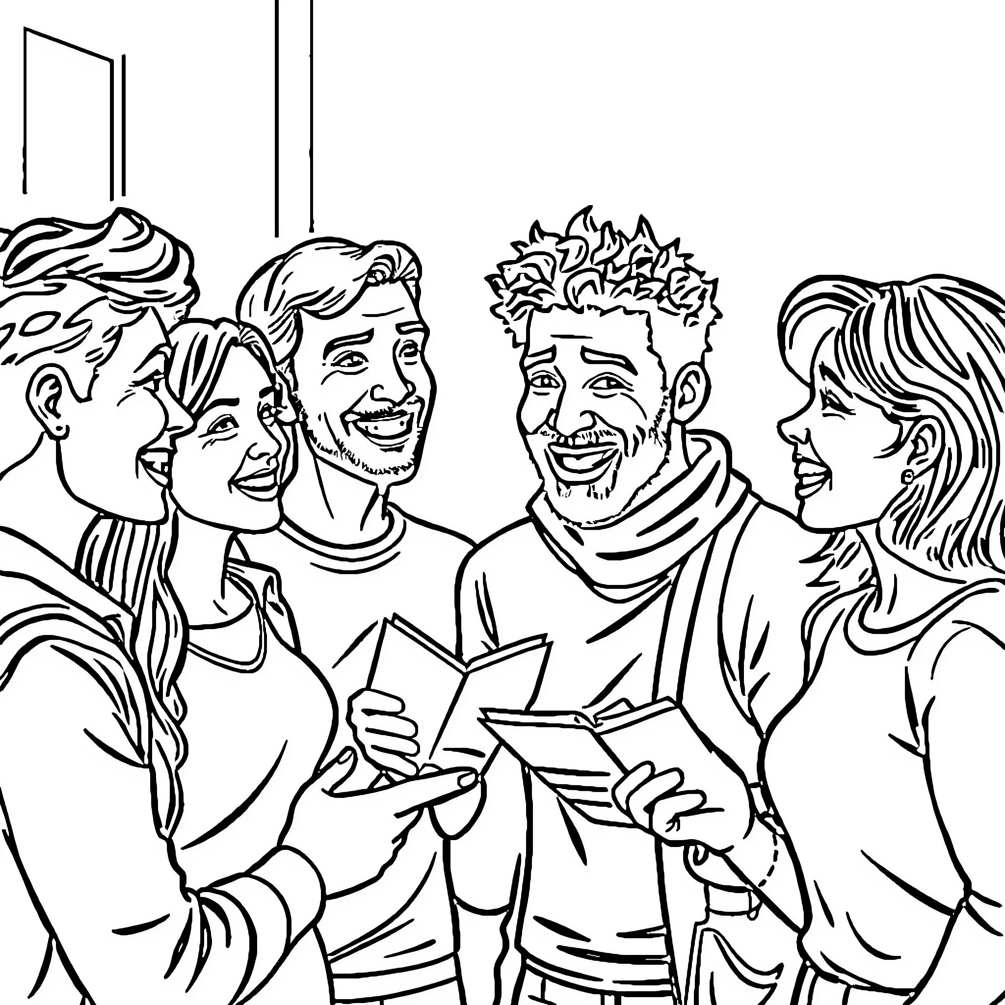 Person enjoying party with friends Coloring Page (free black-and-white line drawing printable PDF for all, from beginners to advanced learners, including children, teens, adults, and seniors)