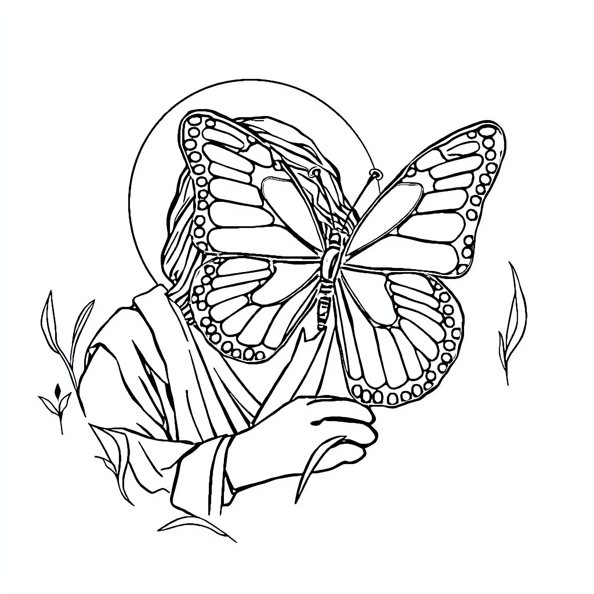 Butterfly resting peacefully in the garden Coloring Page (free black-and-white line drawing printable PDF for all, from beginners to advanced learners, including children, teens, adults, and seniors)