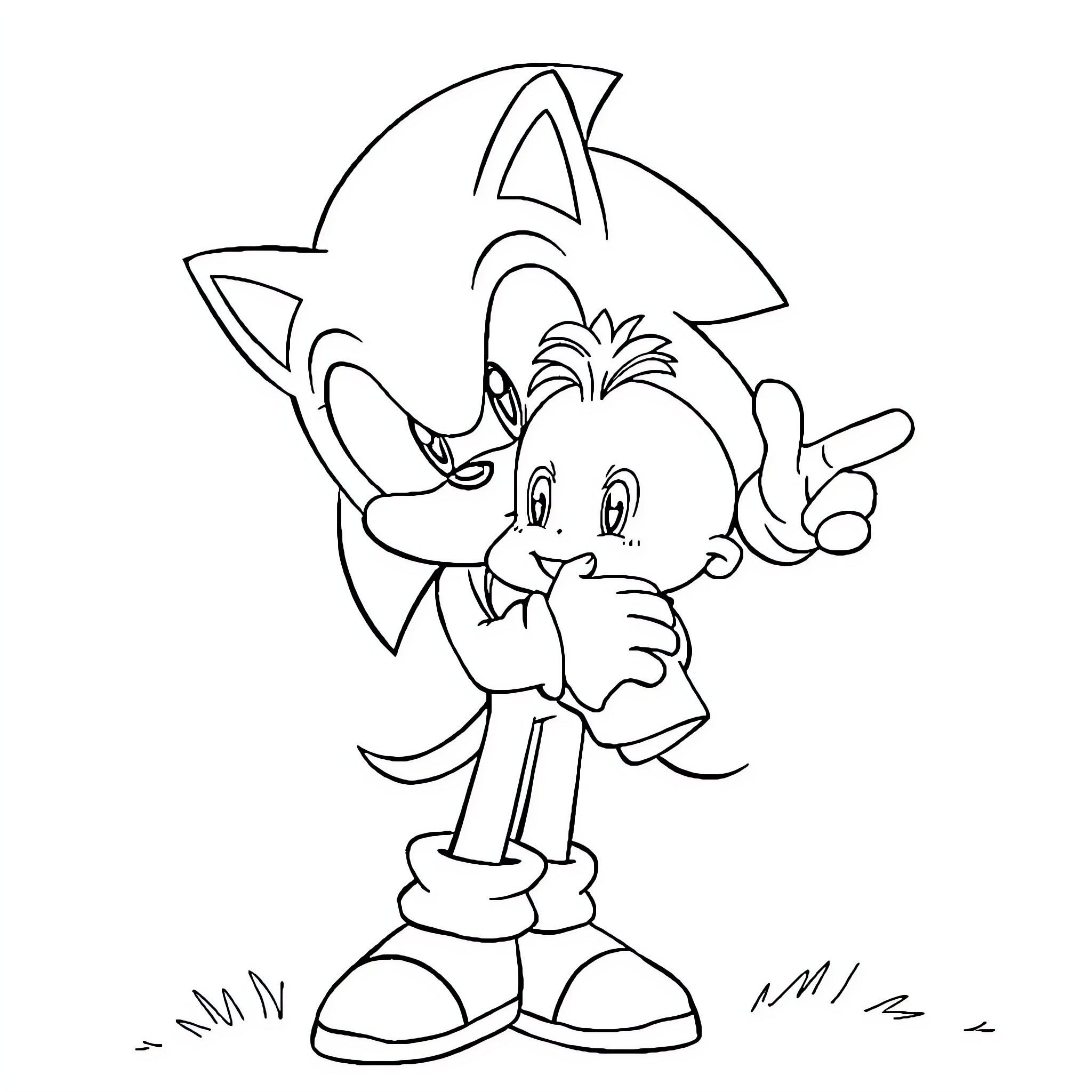 Sonic cheerfully posing with a thumbs up Coloring Page (free black-and-white line drawing printable PDF for all, from beginners to advanced learners, including children, teens, adults, and seniors)