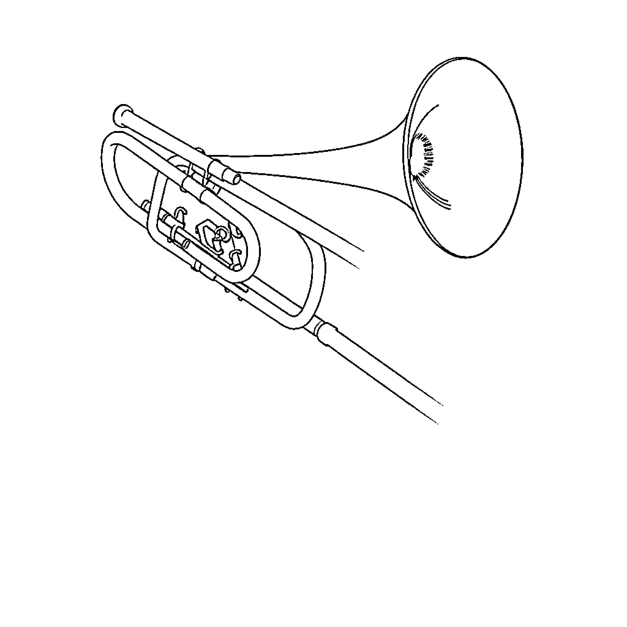 Trombone in playful performance Coloring Page (free black-and-white line drawing printable PDF for all, from beginners to advanced learners, including children, teens, adults, and seniors)