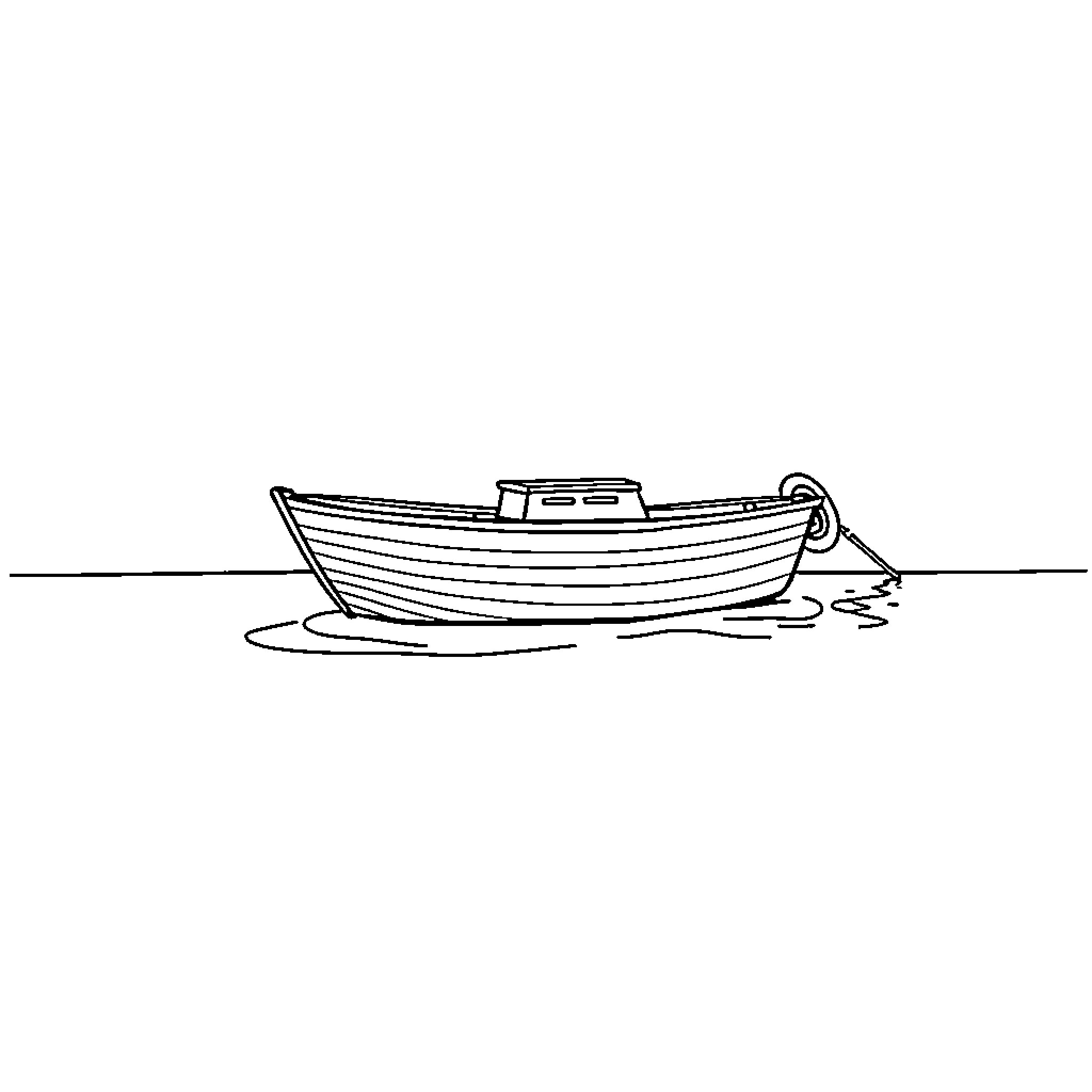 Boat resting on water's edge Coloring Page (free black-and-white line drawing printable PDF for all, from beginners to advanced learners, including children, teens, adults, and seniors)
