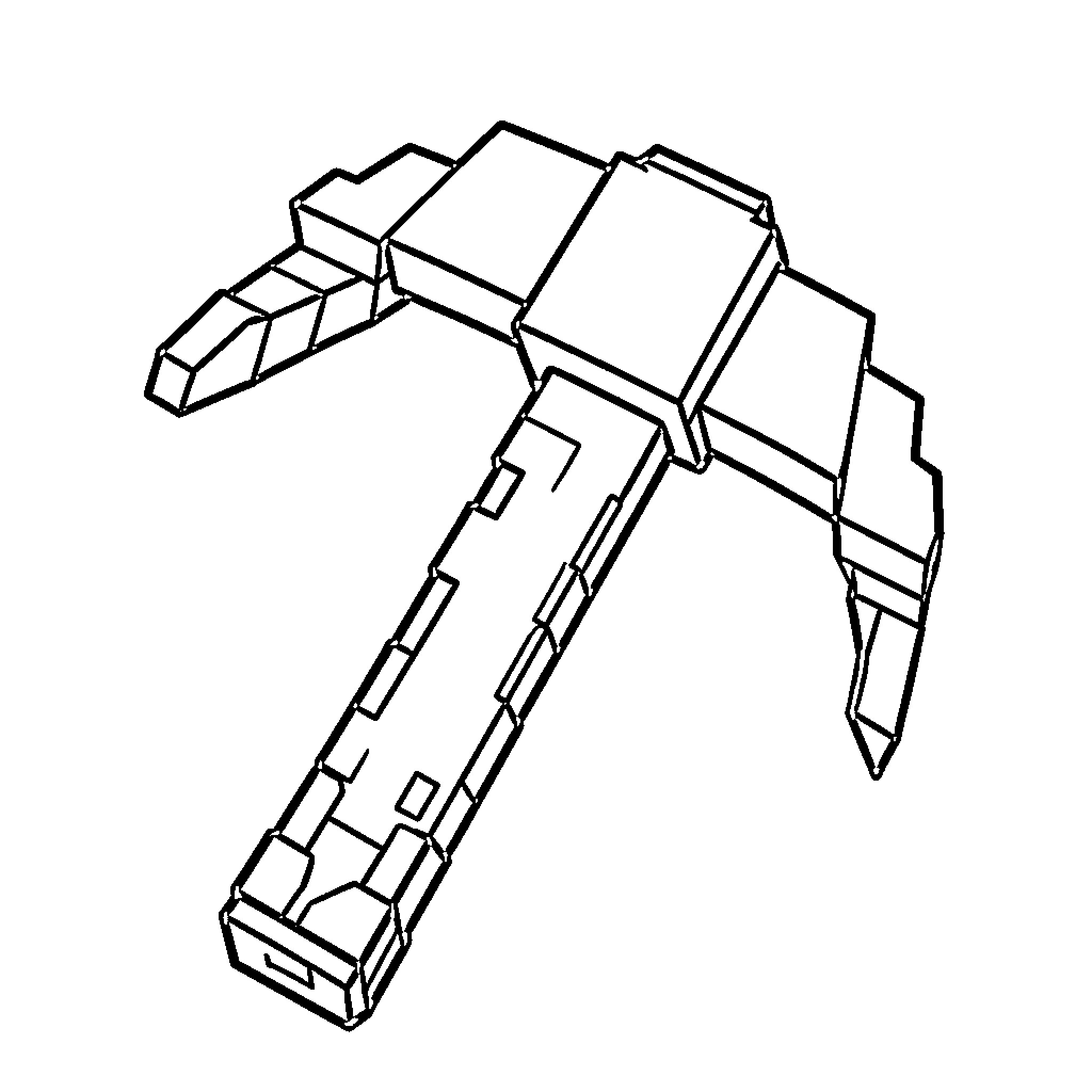 Pickaxe tool presented in a blocky isometric style Coloring Page (free black-and-white line drawing printable PDF for all, from beginners to advanced learners, including children, teens, adults, and seniors)