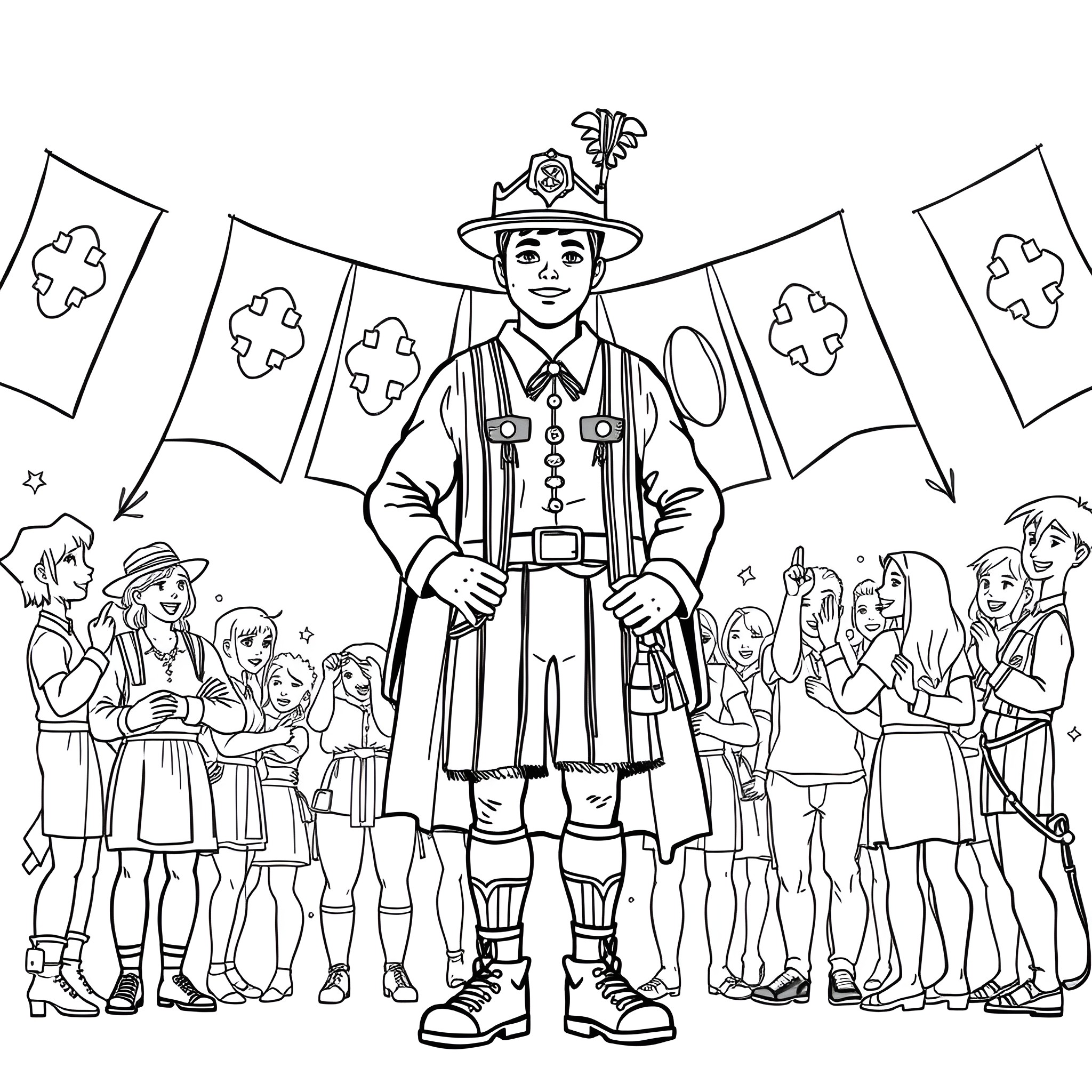 Frat Student Celebrating at a Festive Gathering Coloring Page (free black-and-white line drawing printable PDF for all, from beginners to advanced learners, including children, teens, adults, and seniors)