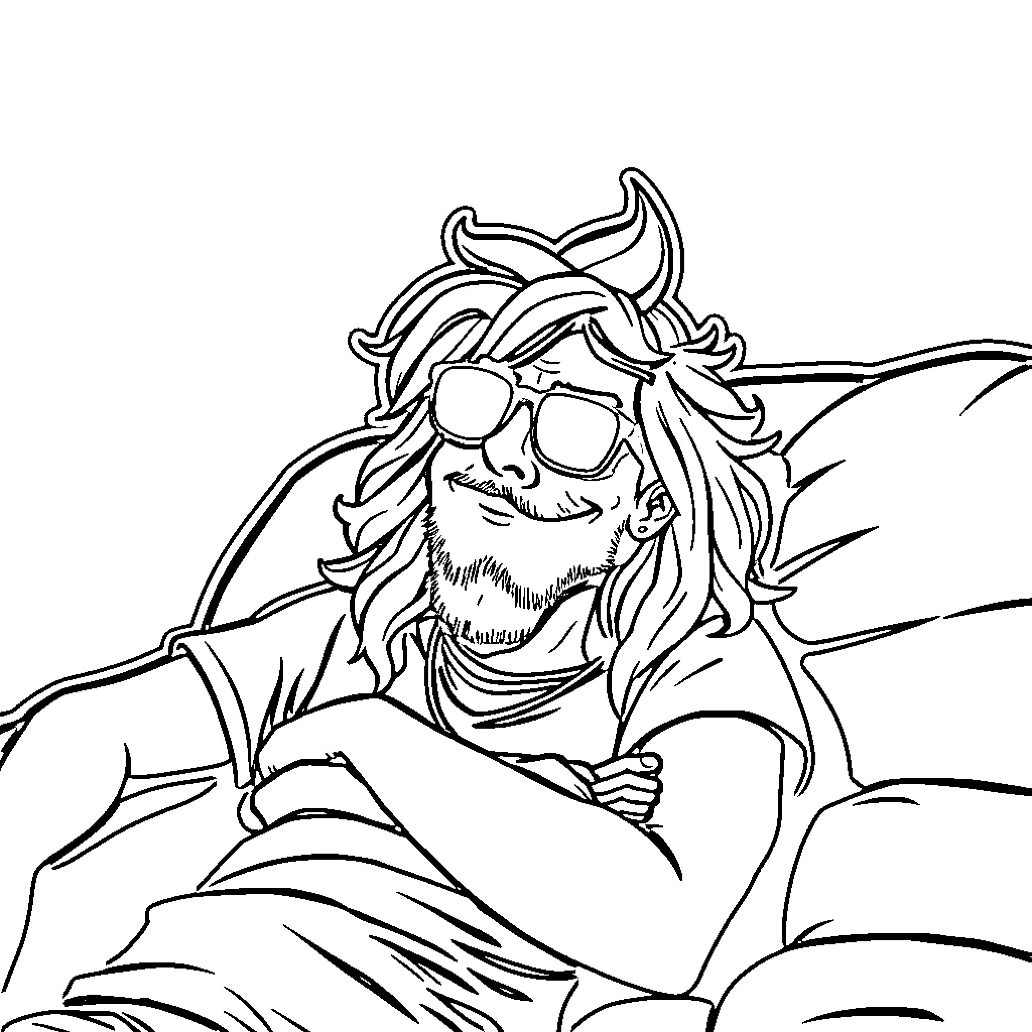 Stoner relaxing in the wind Coloring Page (free black-and-white line drawing printable PDF for all, from beginners to advanced learners, including children, teens, adults, and seniors)