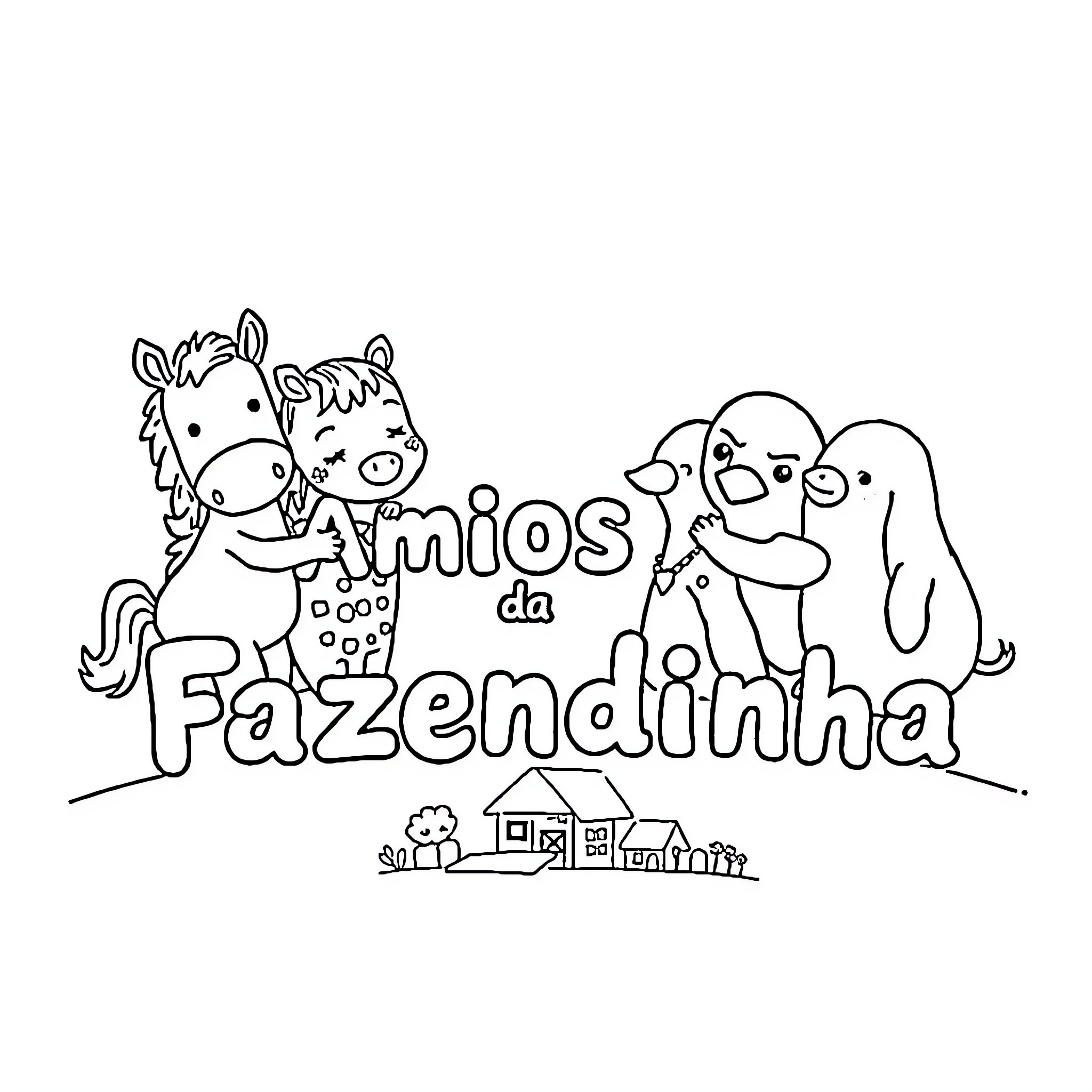 Animal friends enjoying on the farm Coloring Page (free black-and-white line drawing printable PDF for all, from beginners to advanced learners, including children, teens, adults, and seniors)