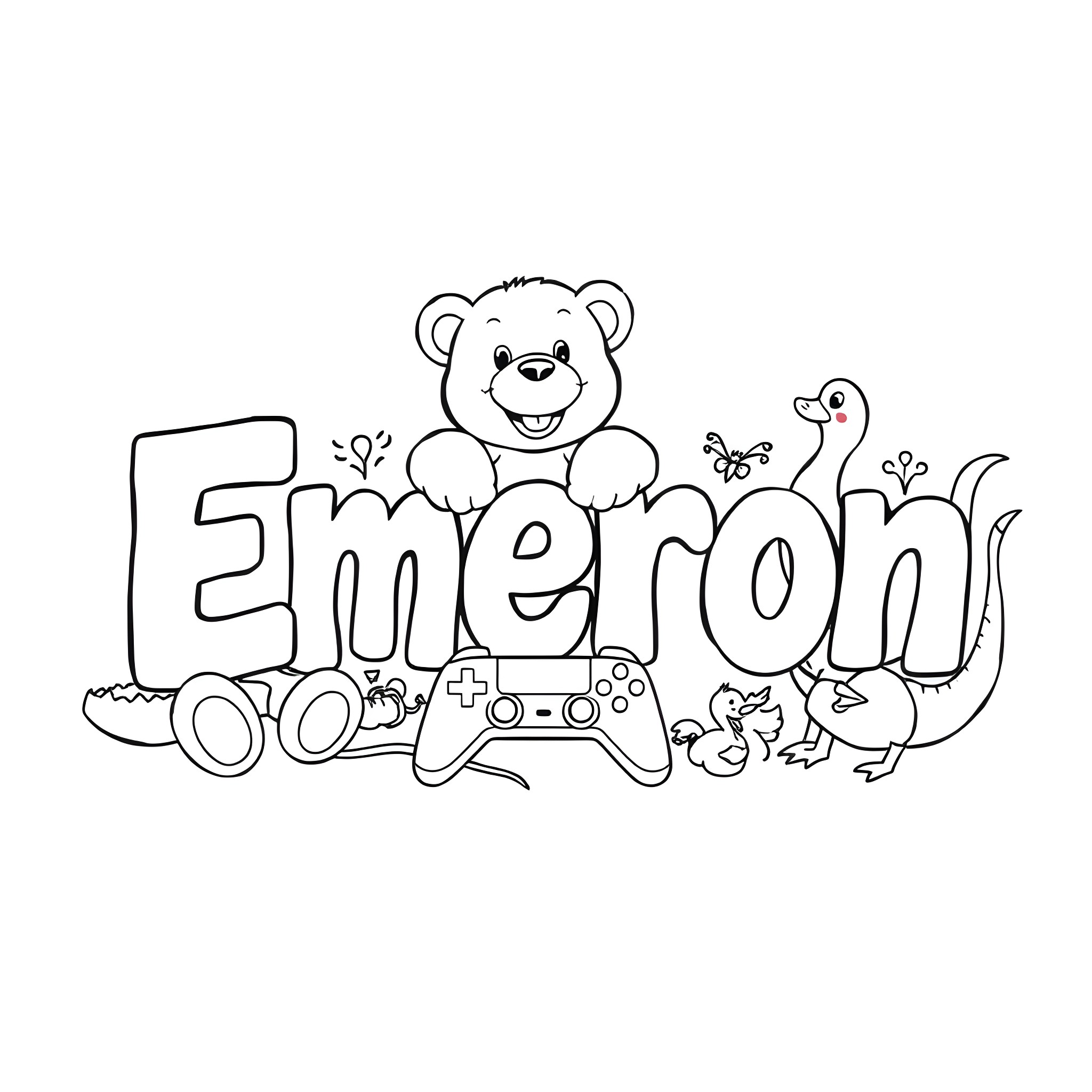 Teddy Bear playing video games with animal friends Coloring Page (free black-and-white line drawing printable PDF for all, from beginners to advanced learners, including children, teens, adults, and seniors)